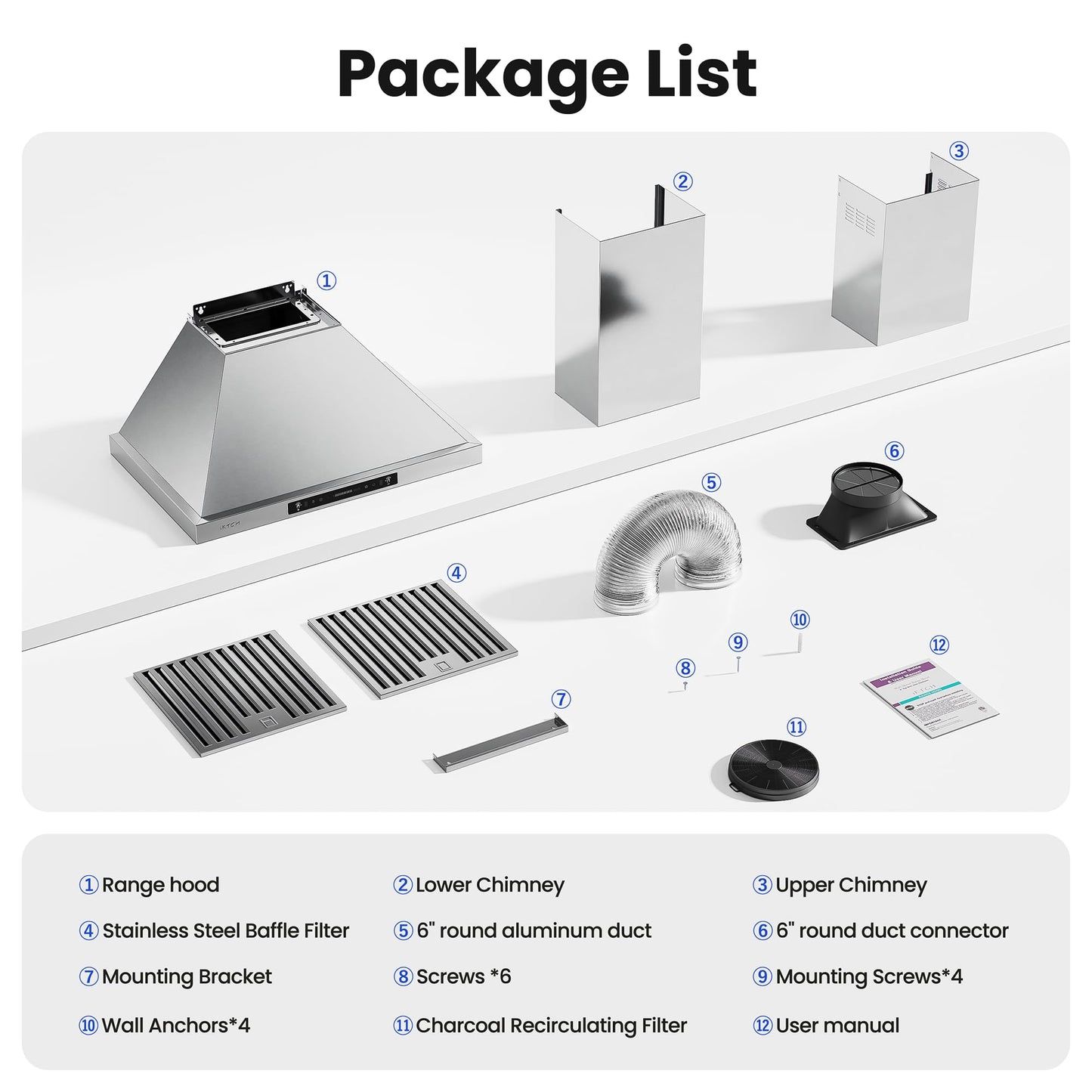 IKTCH 30-inch Wall Mount Range Hood 900 CFM Ducted/Ductless Convertible, Kitchen Chimney Vent Stainless Steel with Gesture Sensing & Touch Control Switch Panel, 2 Pcs Adjustable Lights(IKP02-30'')