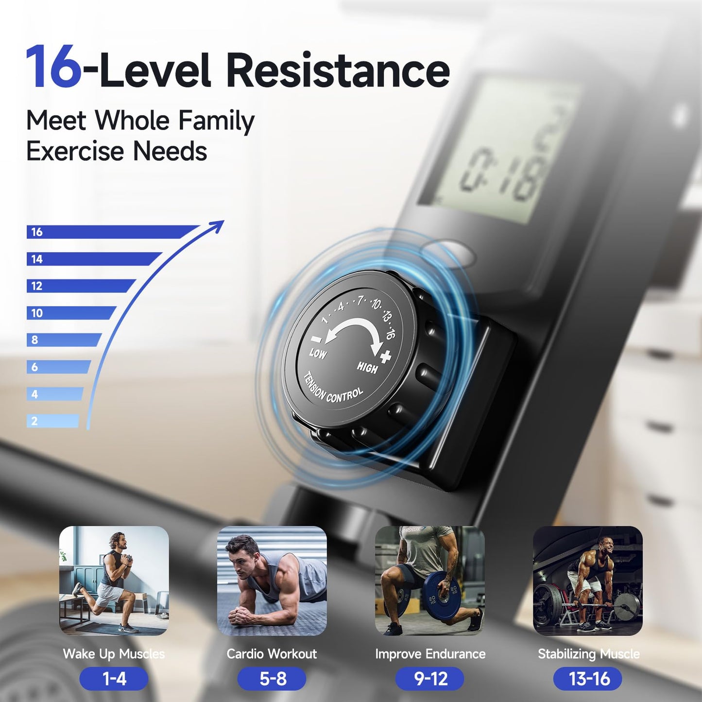 YPOO Rowing Machines for Home, Magnetic Row Machine Foldable, 16 Levels Quiet Resistance Rowing Machine with Dual Slide Rail, Folding Indoor Rowers Compact with Max 350lb Weight Capacity