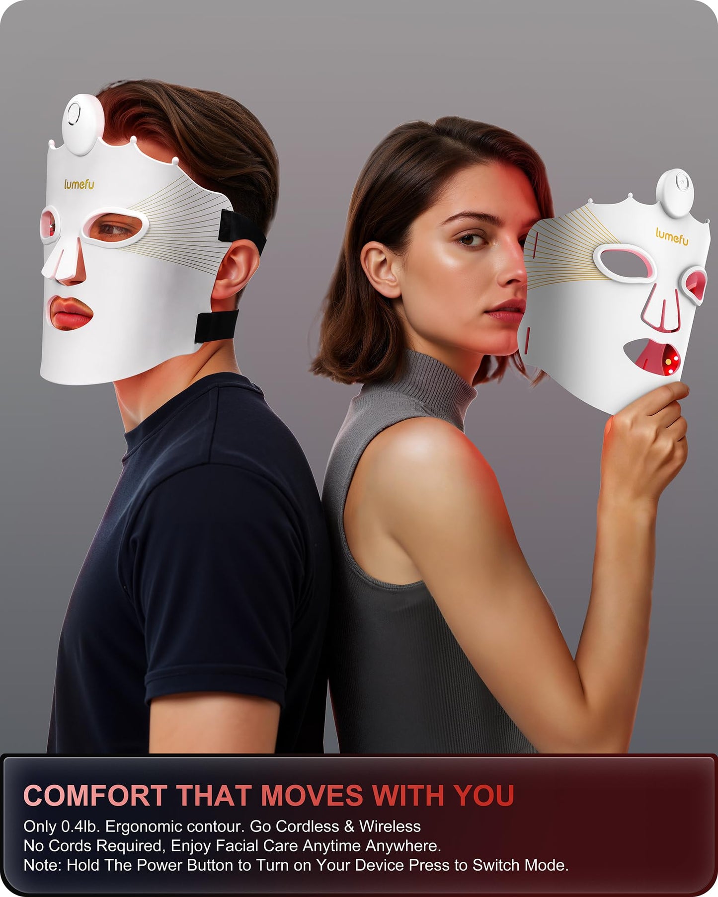 Lumefu Nimbus Ultra-Lightweight Wireless Red Light Therapy mask for face, FDA-Cleared Hands-Free LED Device for Anti-Aging & Acne, 3 Modes 660nm/850nm for Sensitive Skin, Portable for Busy Lifestyle
