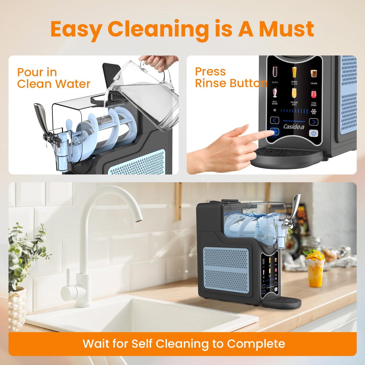 CASIDEA 6 in 1 Slushie Machine for Home, No Ice Needed Slushy Machine 88oz Frozen Drink Maker, Bigger Tank, Auto Clean, Easy to Make Slush, Juice, Frappe, Milk Shake, Cold Drink and Cocktail