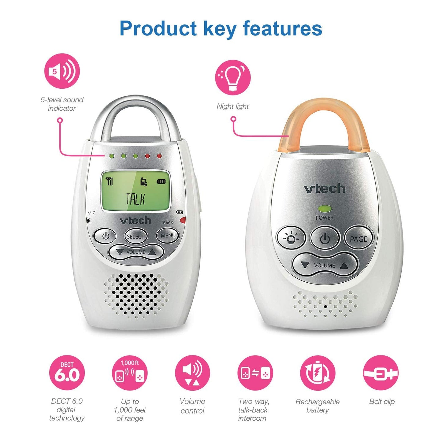 VTech Audio Baby Monitor Bundle with up to 1,000 ft Range and Rechargeable Battery | 2 Parent Units