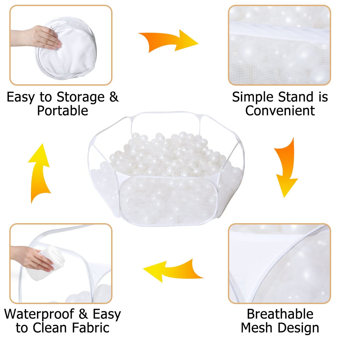 Kids Ball Pit, Large Pop Up Toddler Ball Pits 47inches Play Tent for Toddlers Girls Boys for Indoor&Outdoor Play Tent with Carry Tote, Balls Not Included (White)