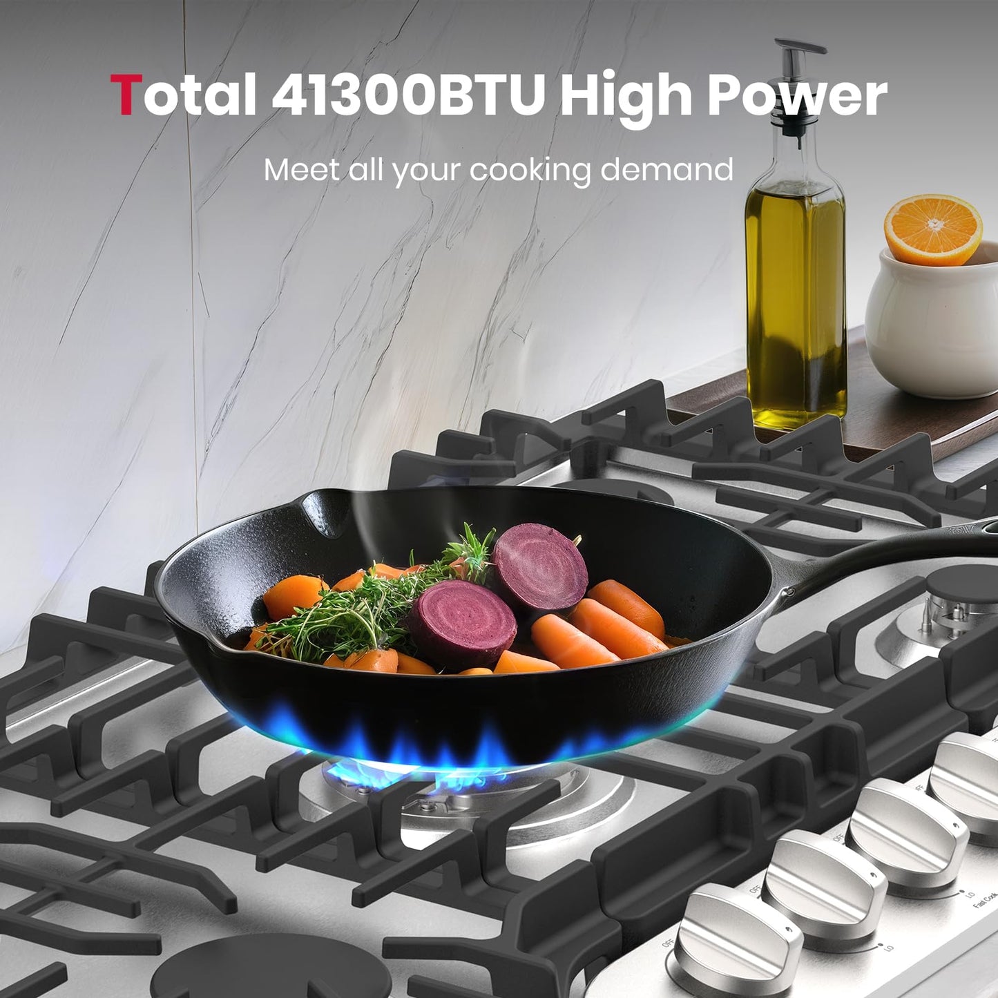 GASLAND 36 Inch Gas Cooktop, PRO GH3365SF 5 Burner Gas Stovetop with Reversible Cast Iron Grill/Griddle, Plug-in, NG/LPG Convertible Cooktops, Stainless Steel