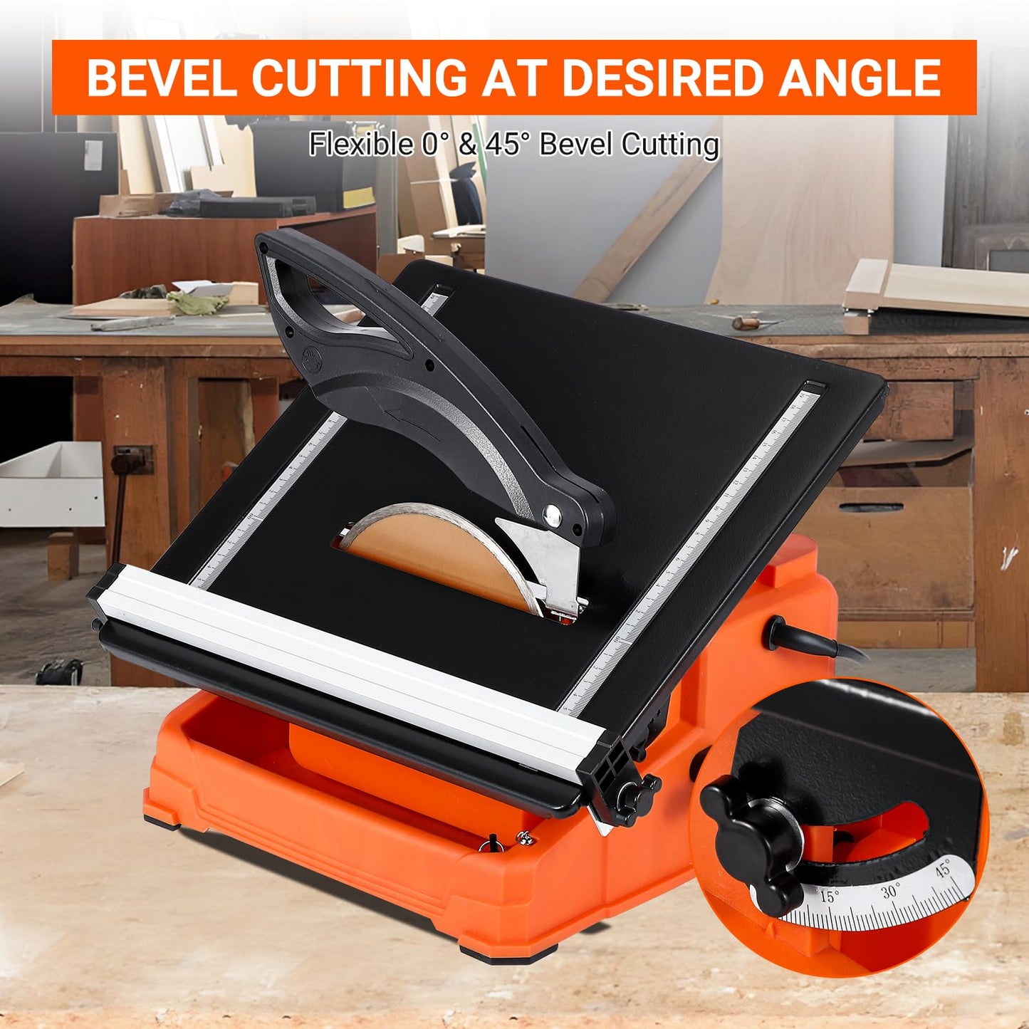 Towallmark 7 inch Wet Tile Saw, 6500 RPM & Pure Copper Motor, Bevel cuts tile from 0 to 45, Tile Cutter Wet Saw with Water Reservoir for Cutting Tiles and Stones, for DIY Enthusiasts