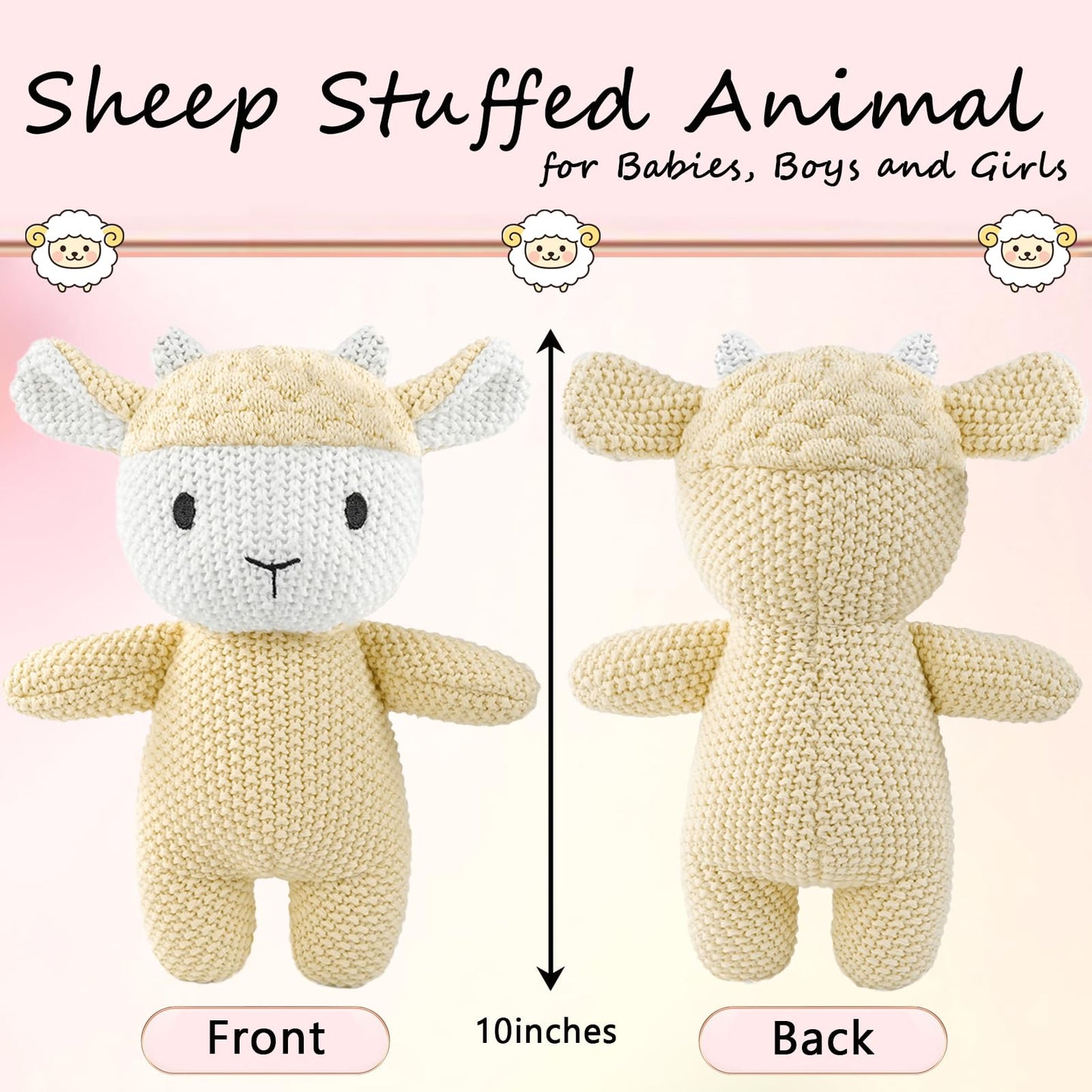 okegztoa 2 Pack Cotton Baby Plush Stuffed Animals Cute Bunny and Huggable Sheep Knitted Plush Toy Gifts for Kids and Newborns, Handmade Crochet Doll for Christmas, Easter (Rabbit+Sheep)