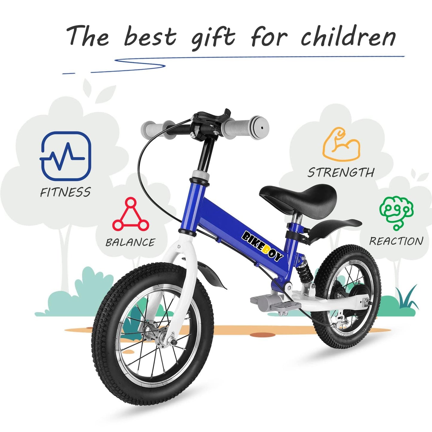 bikeboy Balance Bike 3 in 1,The Dual Use of a Kids Balance Bike and Kids Bike,12 14 Inches for 2-6 Years Old,with Shock Absorbers, Fenders, Pedals, Auxiliary Wheels