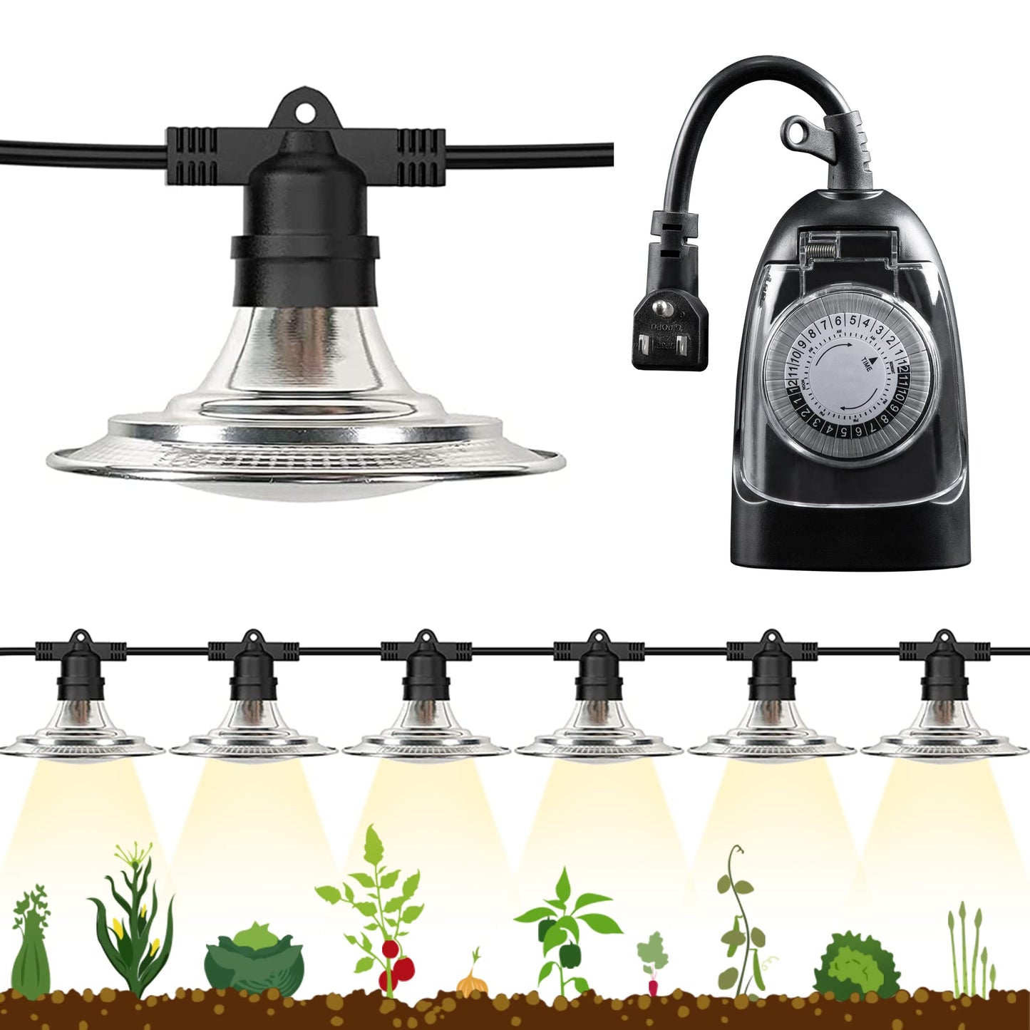 Espird 6-Light LED Grow Light Plant Growing Lamps with Timer, Outdoor Waterproof Grow Light String for Greenhouse, Full Spectrum Grow for Seeding Veg Flowers