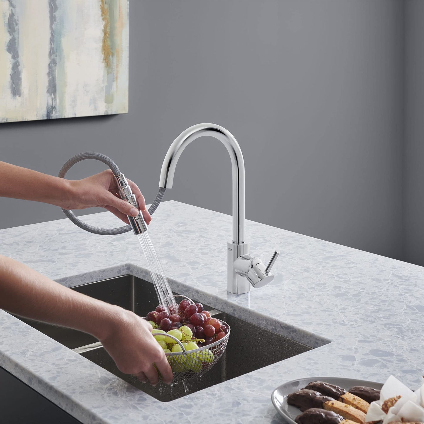GROHE 3134910E Concetto Eco-Friendly Pull-Down Bar Kitchen Faucet with Sprayer Chrome