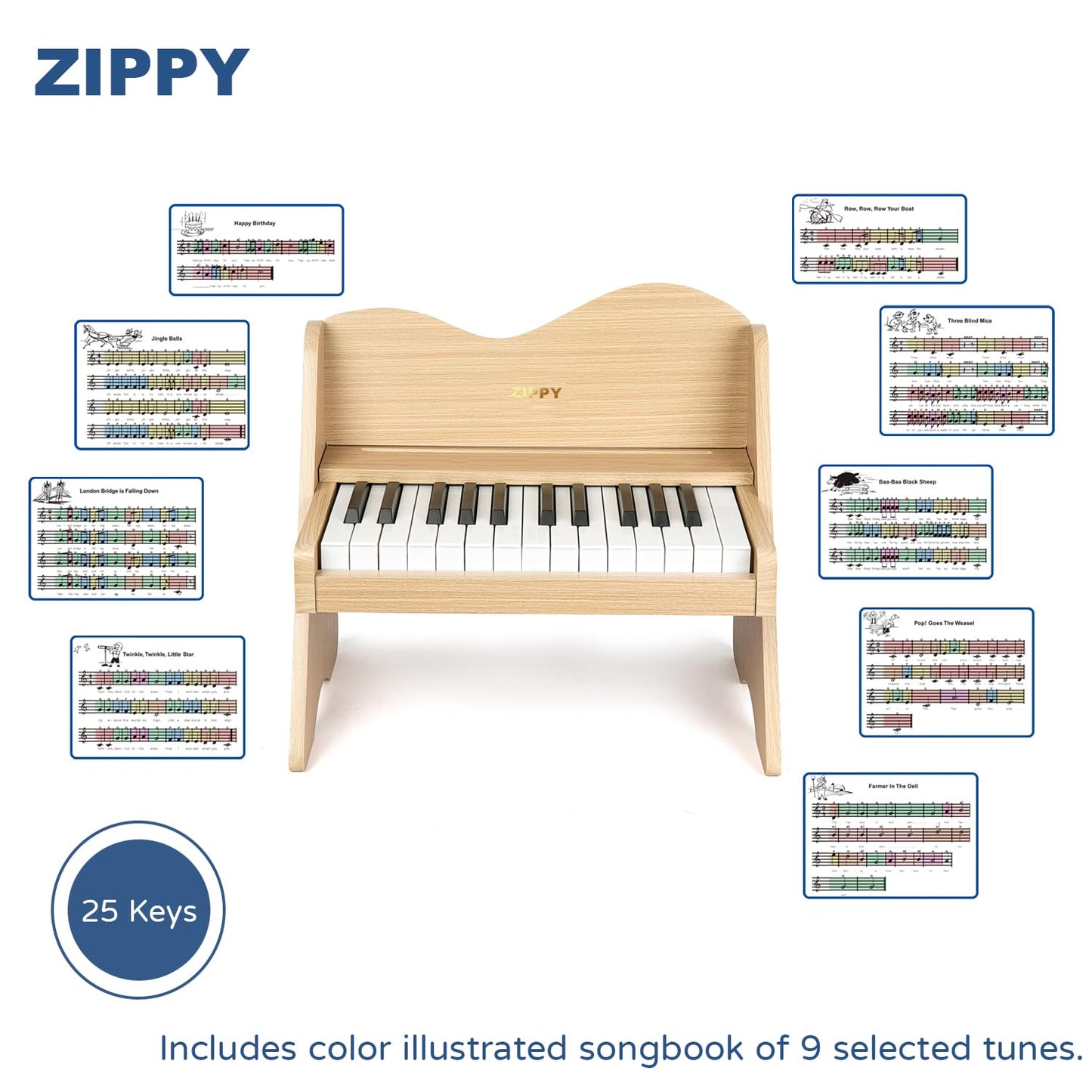 ZIPPY Kids Piano Keyboard, 25 Keys Digital Piano for Kids, Volume Adjustable, Mini Music Educational Instrument Toy, Wood Toy for Toddlers Girls Boys (Oak)