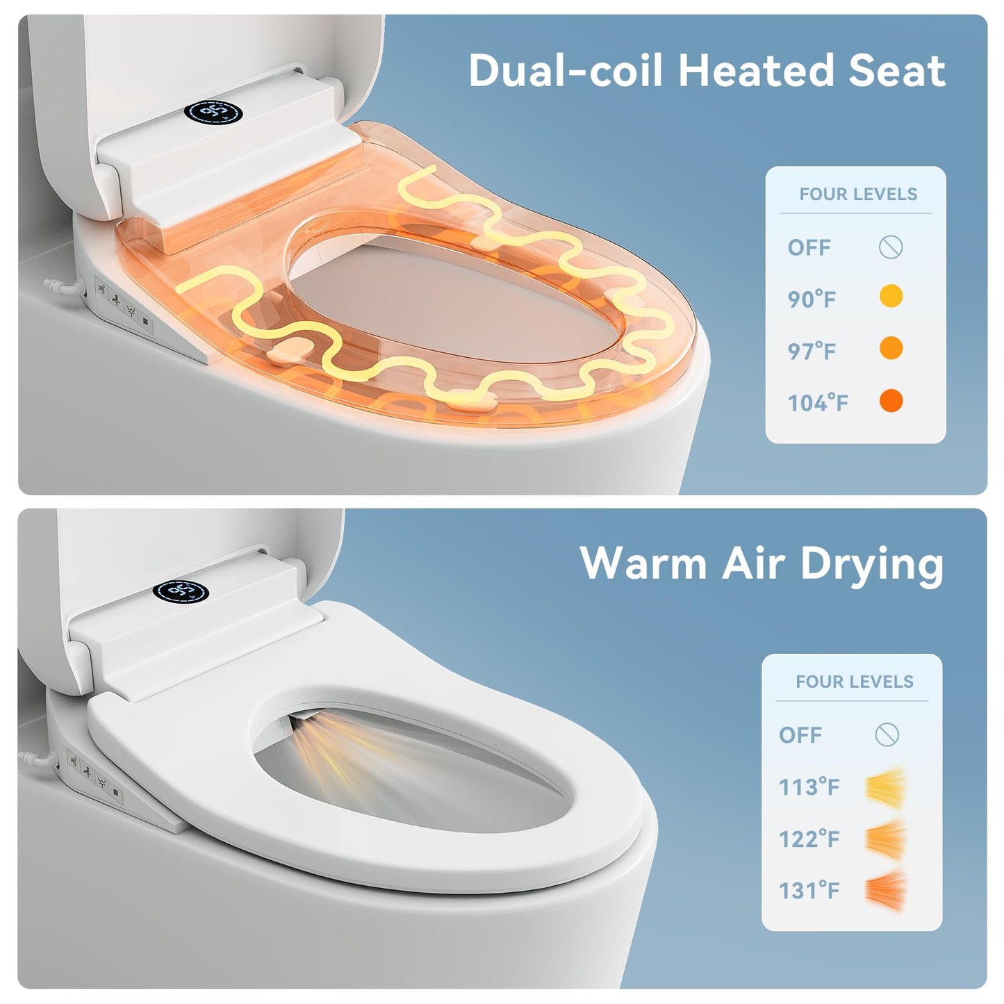 TOTTE Smart Bidet Toilet Seat with Auto Open/Close Lid - Elongated Heated Seat, Instant Warm Water & Air Dryer, Remote Control, Stainless Steel Filter, Multiple Wash Modes & ECO Mode