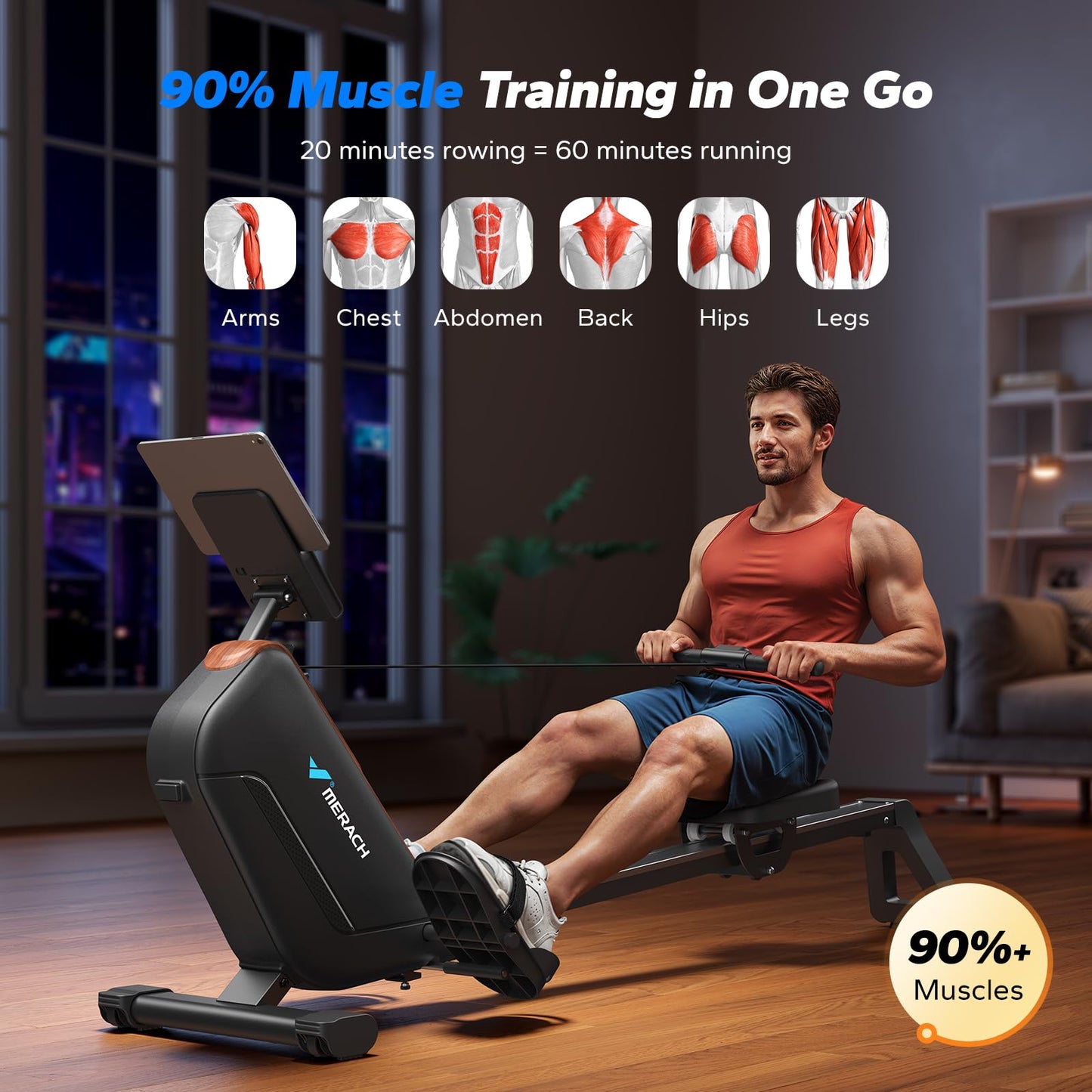 MERACH Rowing Machines for Home, Powerful Electromagnetic Row Machine with 51.2" Extended Rail, 16-Level Handle Resistance Adjustment Rower, 350 LBS Load Capacity, Ergonomic Comfort Seat, Easy Storage