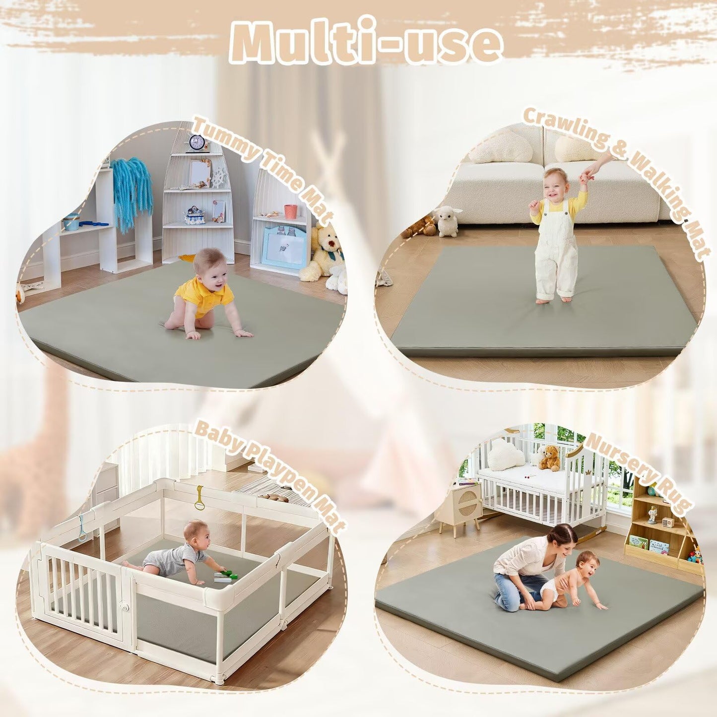 ILPEOD Waterproof Baby Play Mat for Floor Memory Foam 50 * 50 Cushion Playpen Playmat Tummy Time Crawling Mat Nursery Rug Thick Pad Create Soft & Safe Area for Infants,Toddler,Kids,Grey