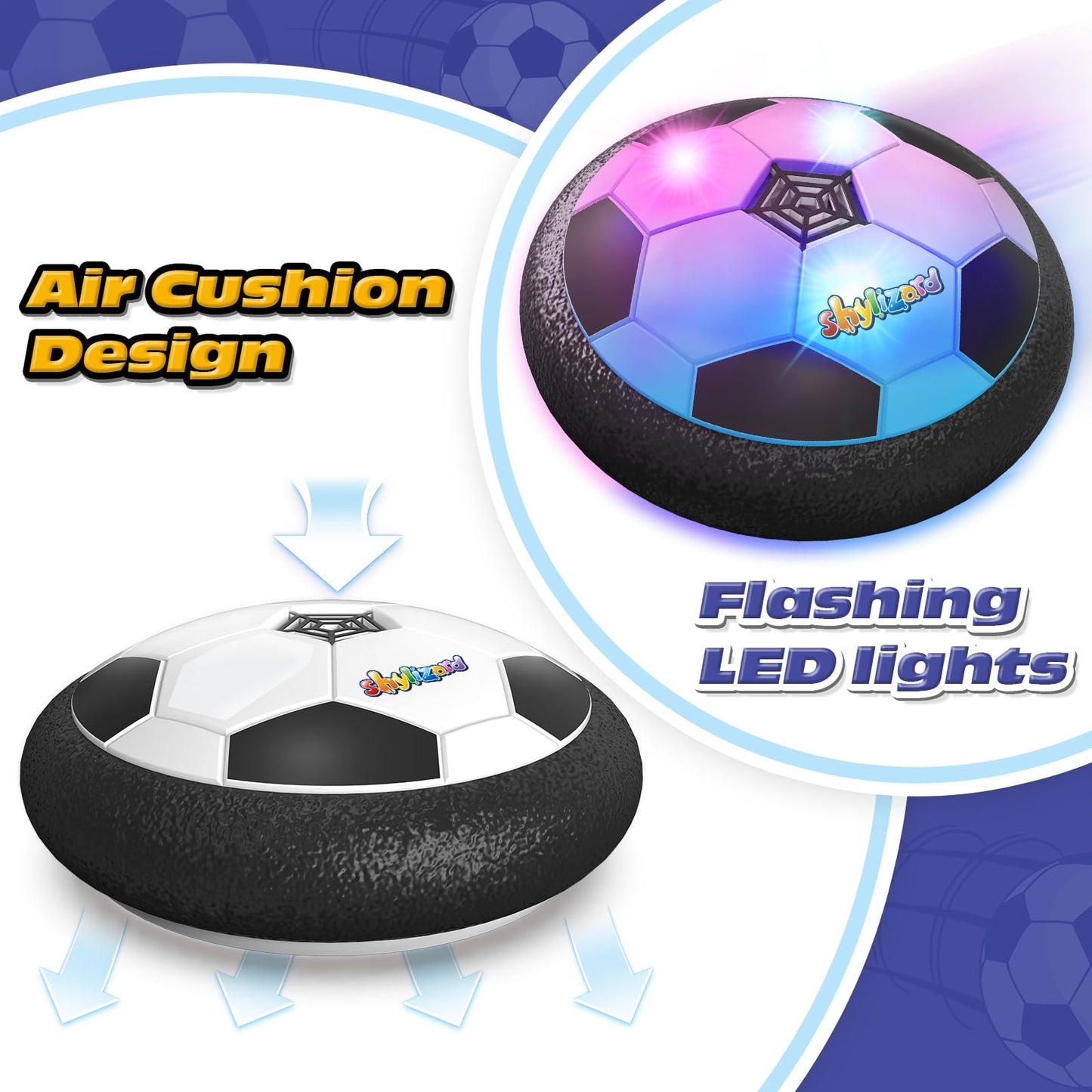 ShyLizard Set of 2 Hover Soccer Ball,Boys Toys Gifts for 3 4 5 6 7 8 Years Old,Air Power Kids Soccer Ball with LED Light,Hover Soccers Balls Indoor for Boys and Girls 3-5 6-8,Outdoor Indoor Game