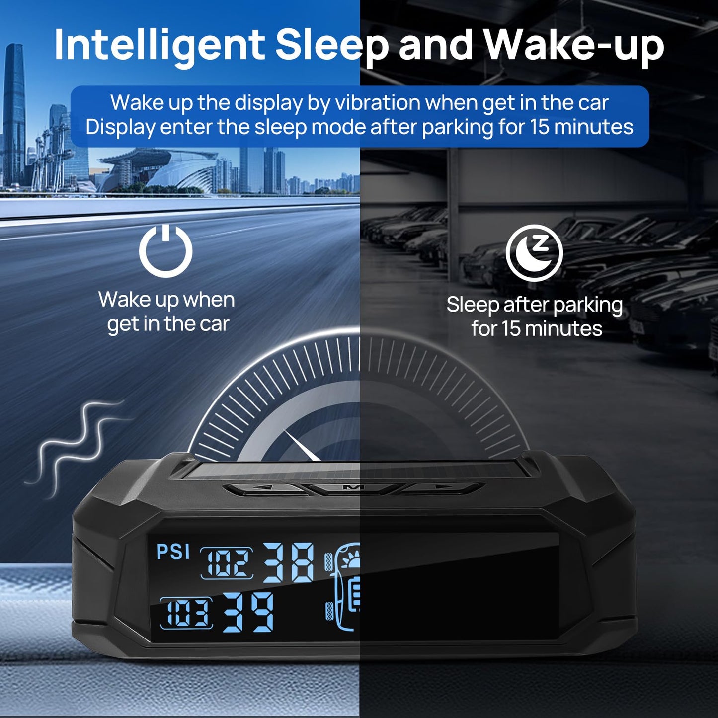 Masoll RV tire Pressure Monitoring System, Wireless TPMS Tire Pressure Monitor System with Solar Charger, RV TPMS with 4 tire Pressure Sensors & 6 Alarm Modes(0-87 PSI)
