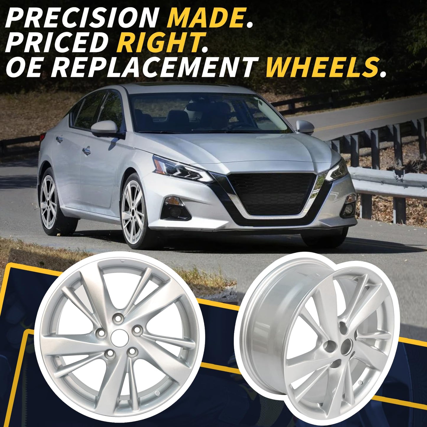 LUNEGUE 17x7.5" 17 Inch Silver Aluminum Alloy Wheel Rims Fit for Nissan Altima 2013 2014 2015 2016, ALY62593U20N, OE Stock Specs
