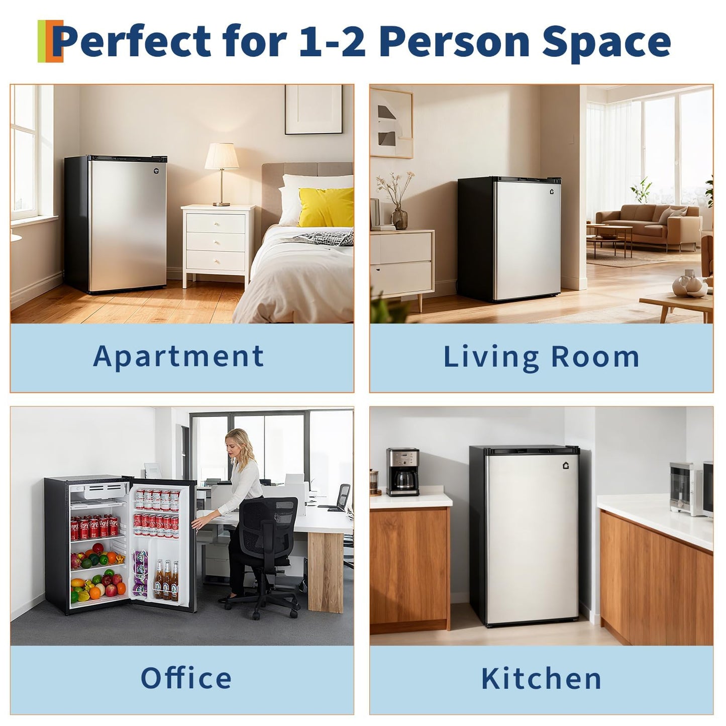 Garvee 4.5 Cu.Ft Mini Fridge with Freezer, Low Noise< 38dB, Compact Refrigerator w/Reversible Door, Adjustable Thermostat, Energy-Efficient Small Fridge for Bedroom, Office, Dorm