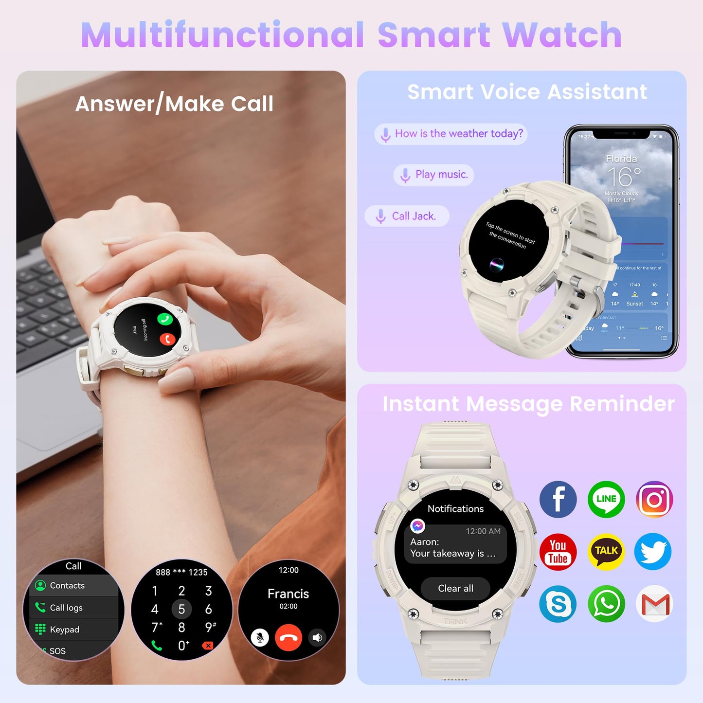 KOSPET Tank S2 Smart Watch for Women GPS, Pressure/Altitude/Compass, 5ATM Waterproof, 1.32" AMOLED Display Fitness Tracker(Answer/Make Call), AI Voice Assistant, 24H Sleep/Hear Rate Monitor