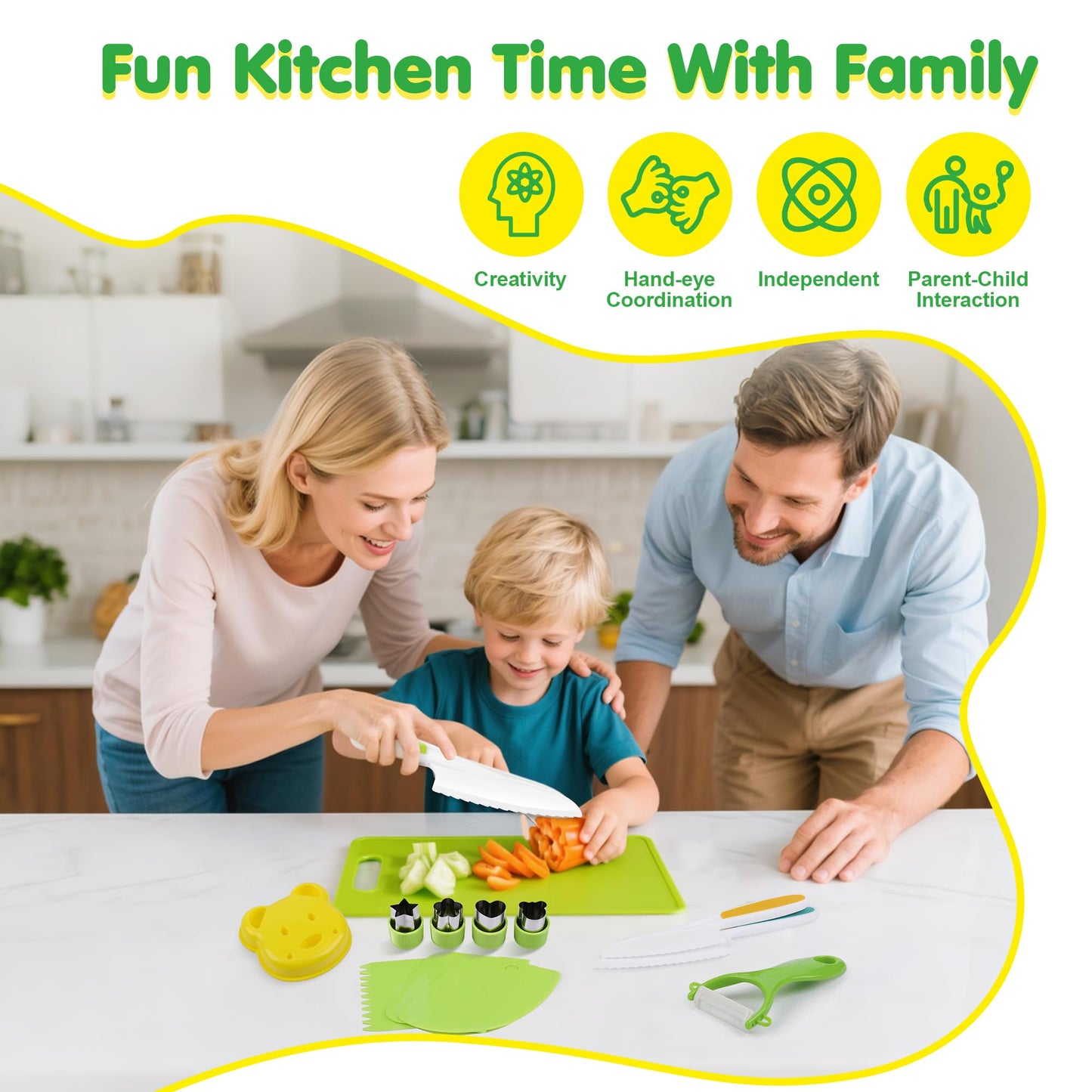 36Pcs Kids Knife Set for Real Cooking, Montessori Kitchen Tools for Toddlers, Safe Kids Cooking Toys with Storage Bin, Toddler Kitchen Knife Set for 3-10 Year Old Boys and Girls Birthday Gifts
