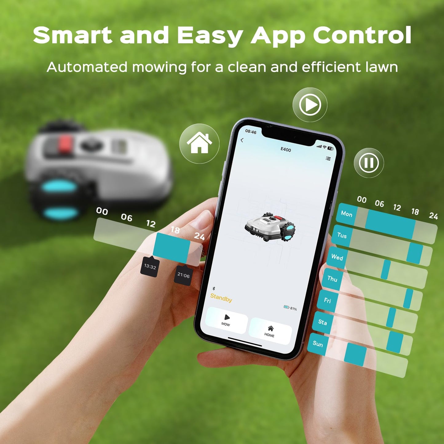 Robotic Lawn Mower with App Control, Auto-Charging & Obstacle Avoidance, Adjustable Cutting Height, Weather Sensor Smart Automatic Lawn Mower for Lawns up to 4300 sq.ft