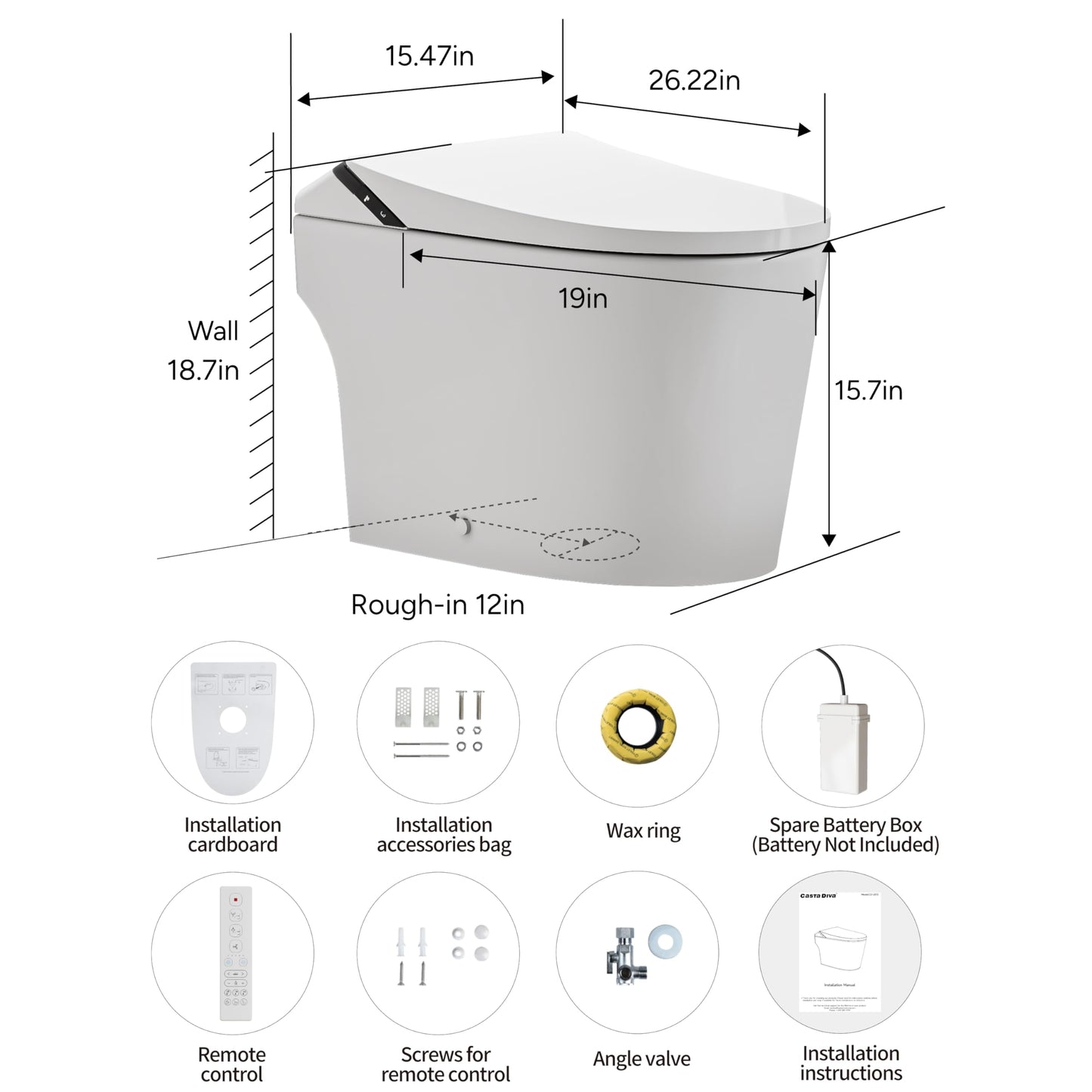 Smart Toilet with Bidet Built in,One Piece Toilets with Tank,Dual Auto Flush,Foam Dispenser,Deodorization,Foot Sensor,Blackout Flush,Heated Seat,Warm Water,Bidet Toilet for Modern Bathroom,Night Light