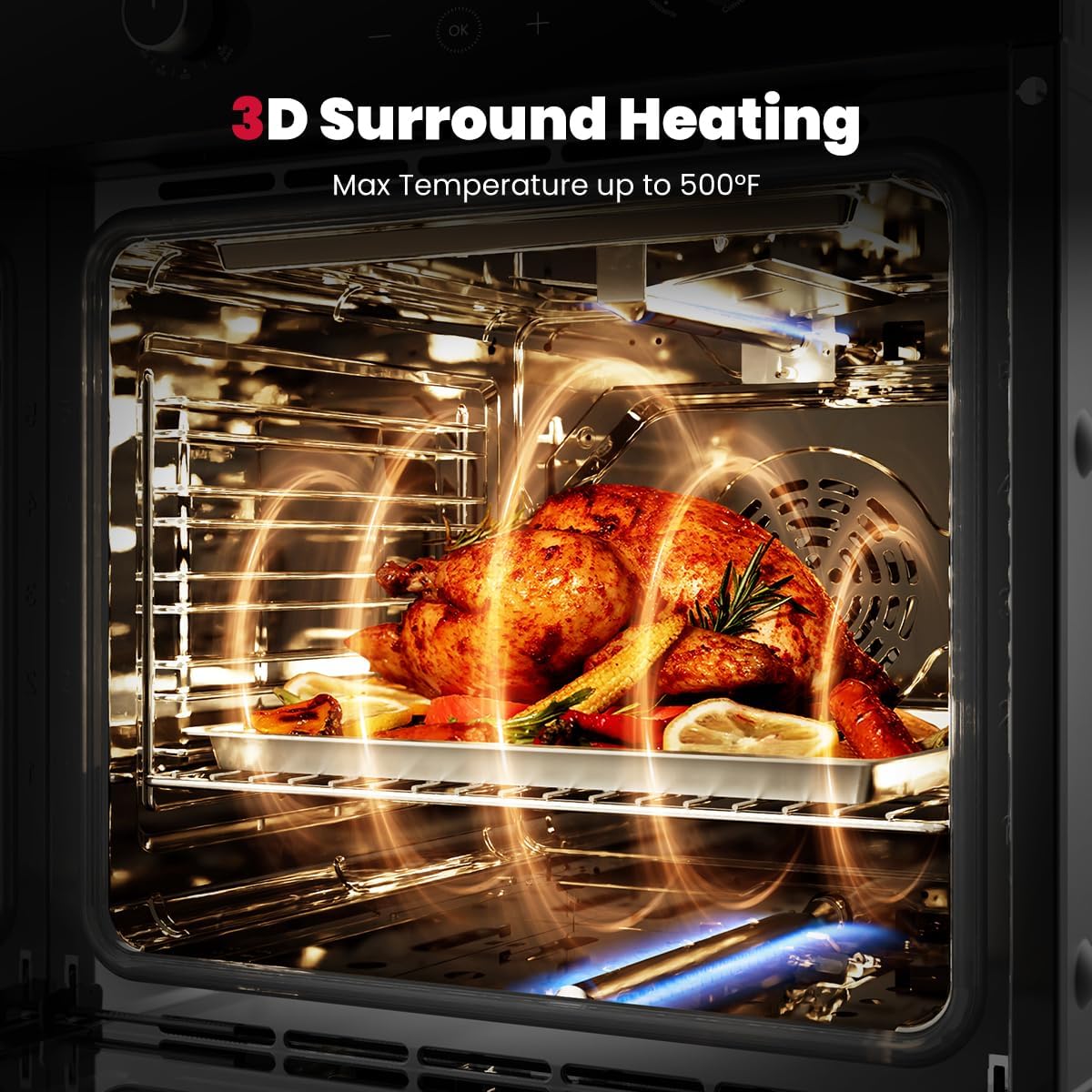 GASLAND 24 Inch Gas Wall Oven, ETL Certified Built-in Natural Gas Oven with Convection, Rotisserie, Bake & Broil, Digital Timer, 120V Plug, Easy Clean Single Wall Oven Black