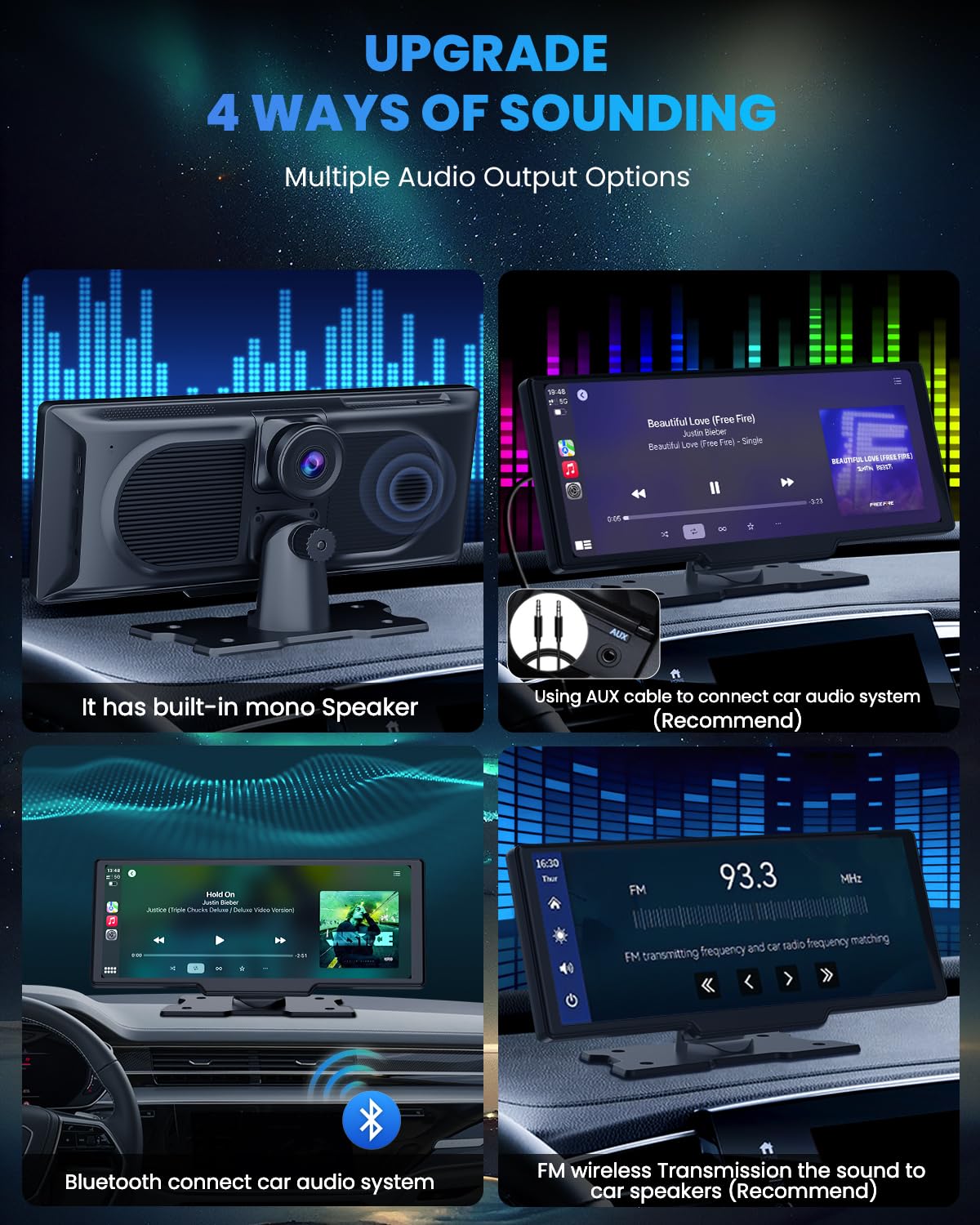 10.26 Inch Wireless CarPlay Screen - 4k Dash Cam Car Play & Android Auto Screen for Car, 1080p Backup Camera, Voice Control Mirror Link Bluetooth GPS Navigation Bluetooth Mirror Link
