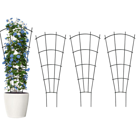 Thealyn 4 Pack 32" Metal Plant Trellis for Pots & Garden Beds, Rustproof Support for Indoor Outdoor Climbing Plants, Vines, Flowers, Fan Shaped, Black