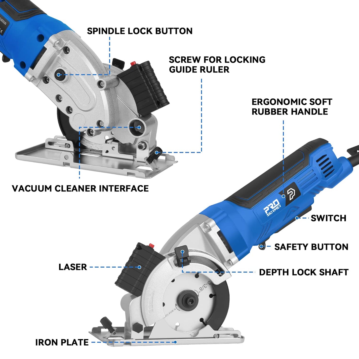 Mini Circular Saw, 3-3/8” 5000RPM Electric Compact Circular Saw, Laser Cutting Guide, with 6 Blades for Wood PVC, Metal,Tile Plastic