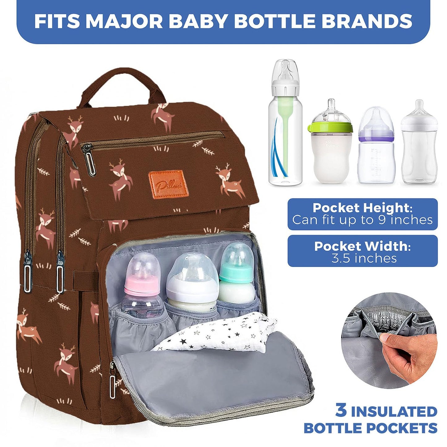 PILLANI Baby Diaper Bag Backpack - Large Bag for Boys & Girls, Waterproof Diaper Backpack - Travel Diaper Bags w/Changing Pad, Baby Registry Search & Shower Gifts - Essentials Must Haves Newborn Stuff