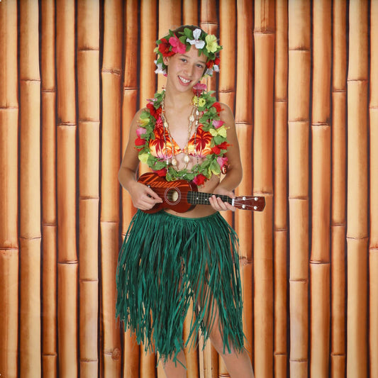 Buryeah Bamboo Wall Panel, Natural Bamboo Backdrop, Interior Wall Decoration Tiki Photo Backdrop Summer Hawaiian Beach Polyester Fabric Photography Christmas New Year Party Supplies(8 x 6 ft)