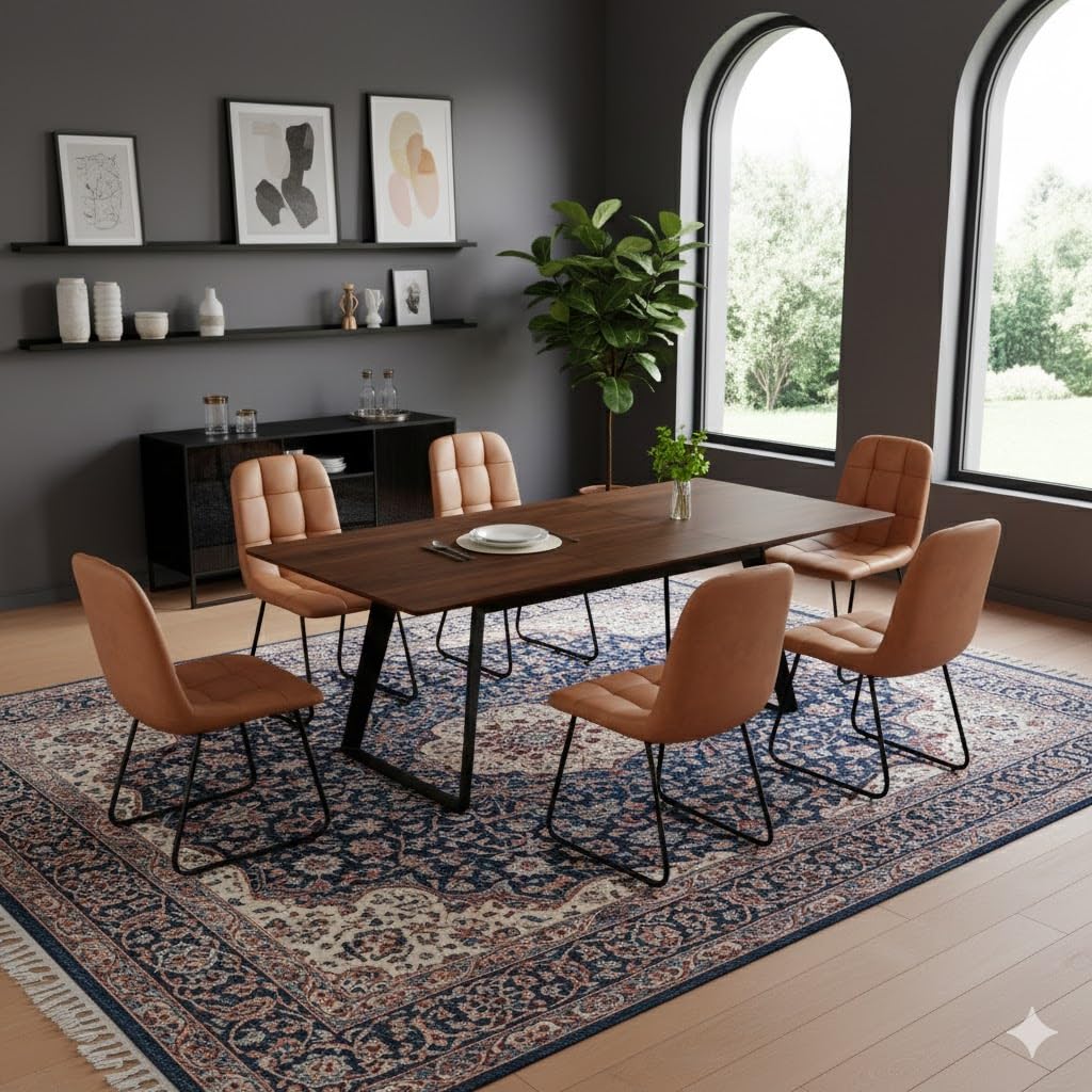 ZckyCine Extendable Dining Table - 63" to 78.7" Adjustable Rectangular Table with Brown Metal Legs, Modern Expandable Dining Table for 6-8 People