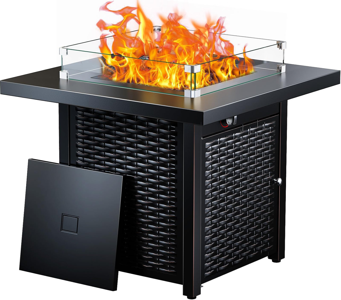 Ciays Propane Fire Pit, 28″ Outdoor Gas Fire Pit, 50,000 BTU Steel Fire Table with Glass Wind Guard, Lid & Lava Rock, Add Warmth and Ambience to Gatherings and Parties On Patio Deck Garden Backyard