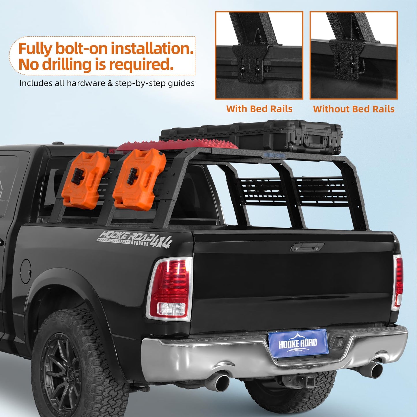 Hooke Road Overland Truck Bed Rack for Ford F-150 & Raptor, Toyota Tundra, Tacoma 6' Bed, Silverado 1500 & Sierra 1500, Ram 1500-19" High 55" Length for Full-Size Trucks
