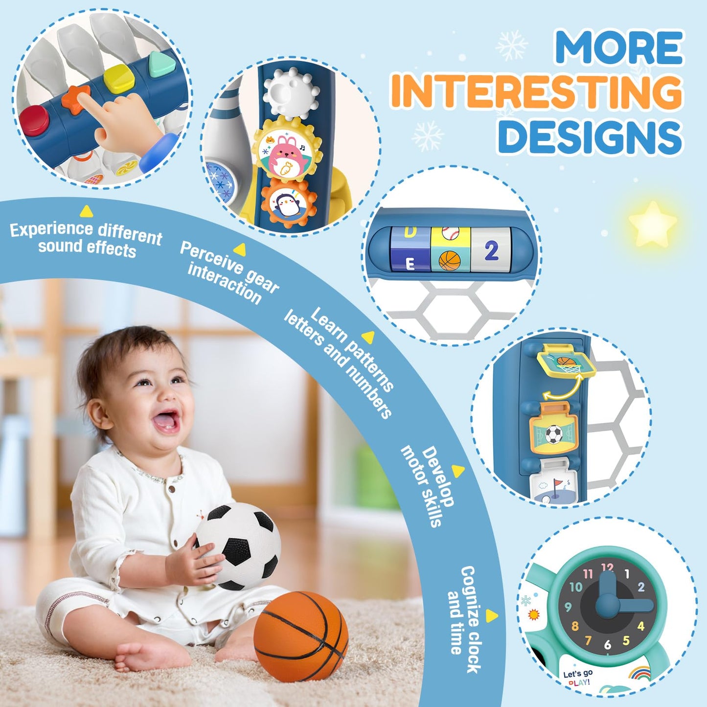 AIGIMU Toddler Sports Toys, 5-in-1 Toddler Basketball Hoop Soccer Bowling Baseball Golf Activity Center, 1 2 3 Year Old Boys Girls Toy, Toys for Toddlers & Baby