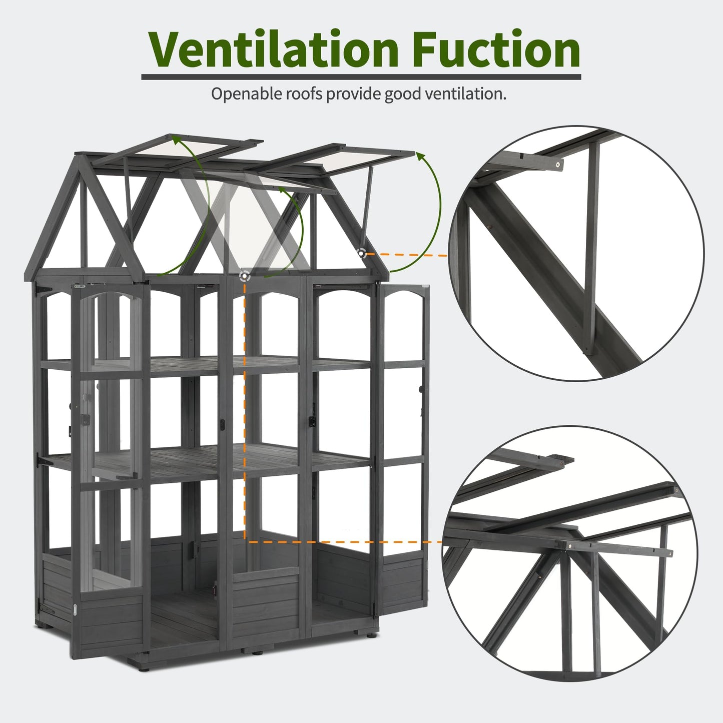 MCombo Wooden Greenhouse, Outdoor Greenhouse with Adjustable Roof Vent and 6 Lockable Door for Backyard/Outdoor Use, (48 x 38.8 x 83.9 Inches) 0851 (Dark Grey)