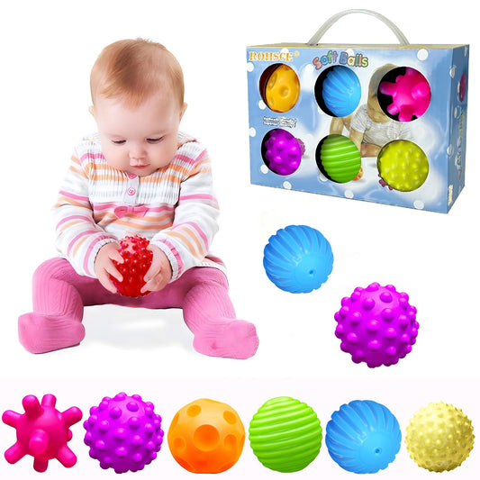 VintageⅢ Sensory Balls for Babies 6-12 Months, 6 Pack Soft Textured Montessori Baby Sensory Toys, Squeeze & Grasp Toddler Balls for 1-3, Bright Color Multi Ball Set, Christmas Stocking Stuffers