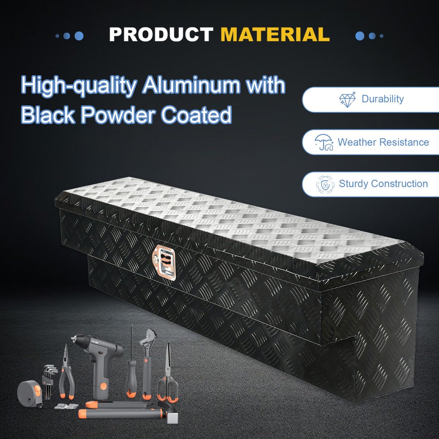 WULAZMU 48"x13.4"x13" Aluminum Truck Side Tool Box, Heavy Duty 5 Bar Tread Side Mount Tool Box with Paddle Latch & Keys, Black