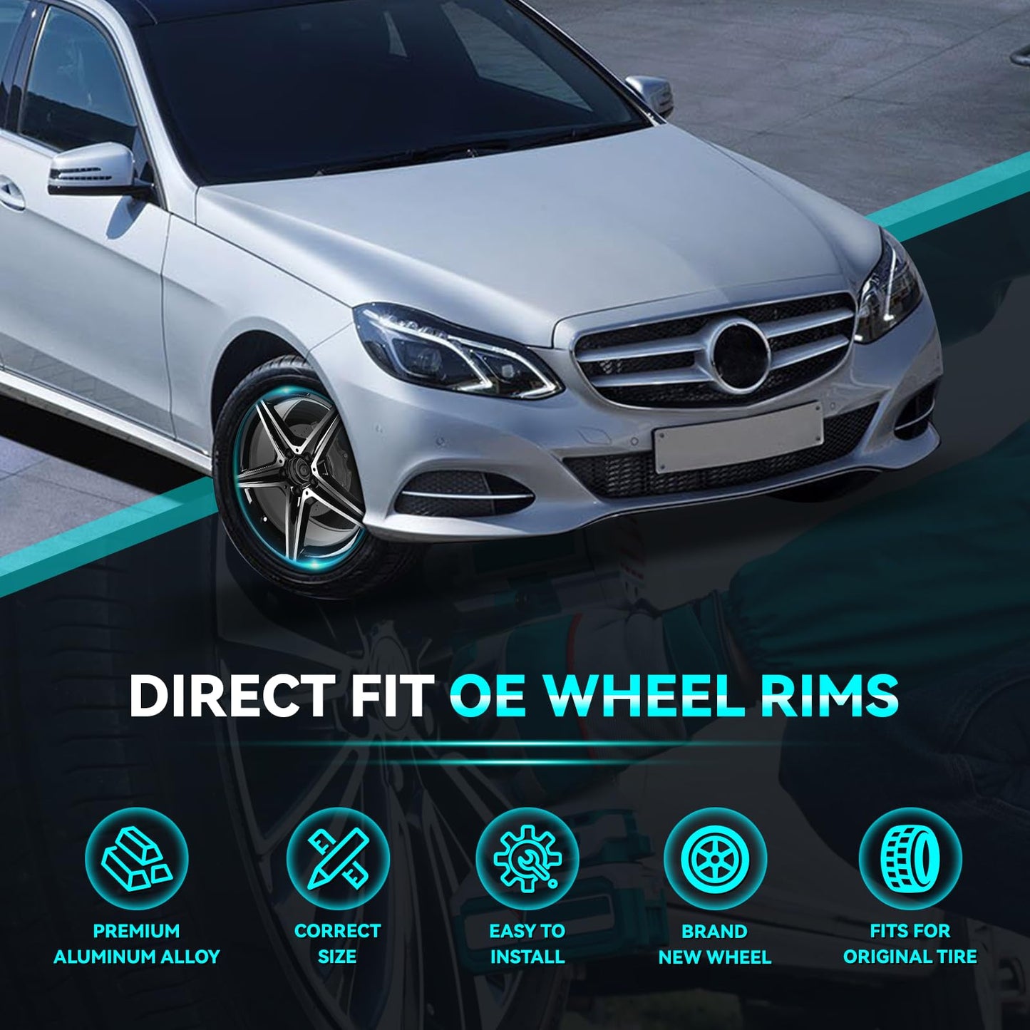 HOLUEKU New 18 Inch 18x8.5Inch Premium Aluminum Alloy Wheel Rim Fits for Mercedes Benz E300 E350 E400 E550 E Class 2010 2011 2012 2013 2014 2015 2016, A2054017700 Direct Fit OE Stock Specs