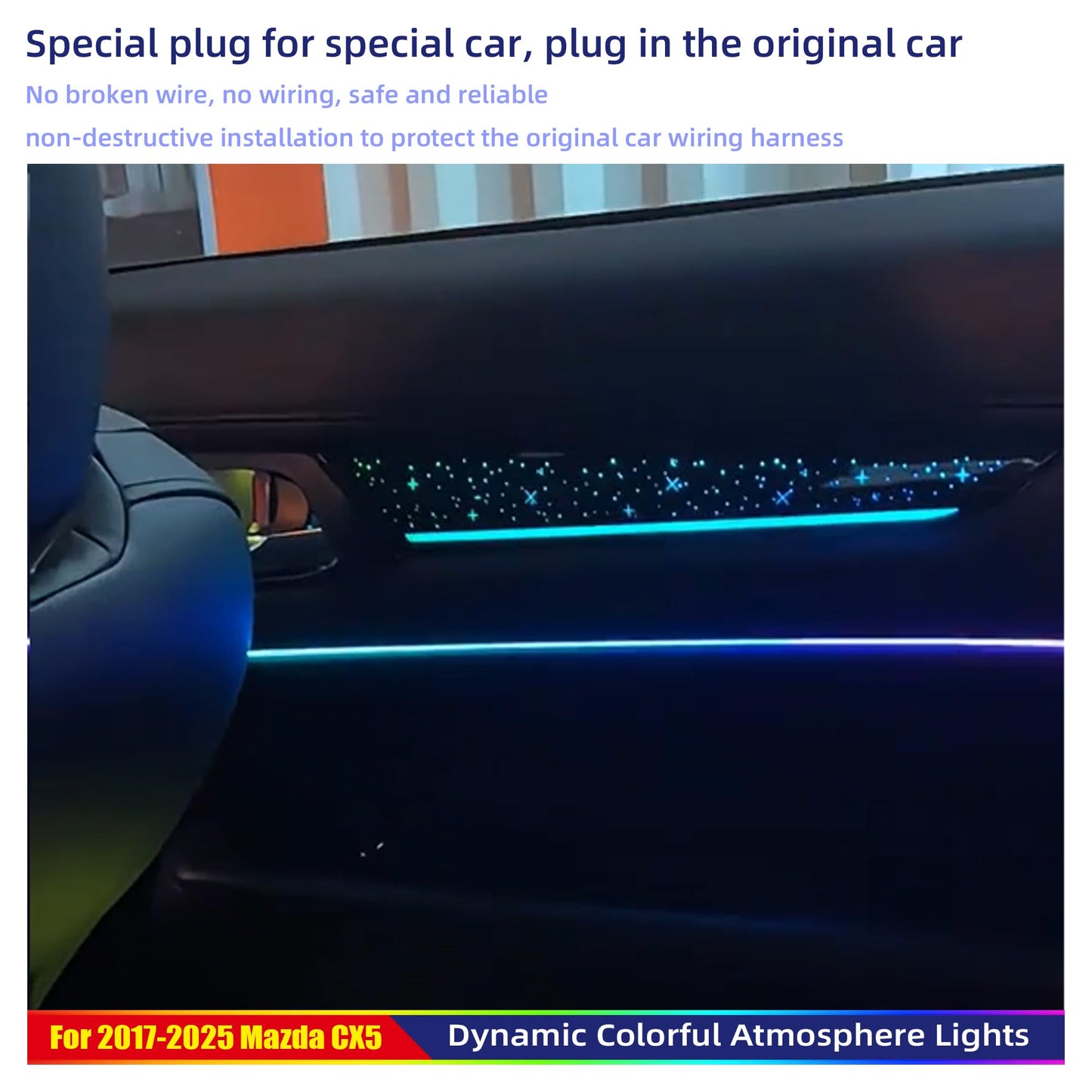 256-Color Interior Ambient Lighting Kit for Mazda CX-5 2017-2025 | 4 Door Panels + LED Strips + Footwell & Handle Lights | Music Sync, APP & Button Control