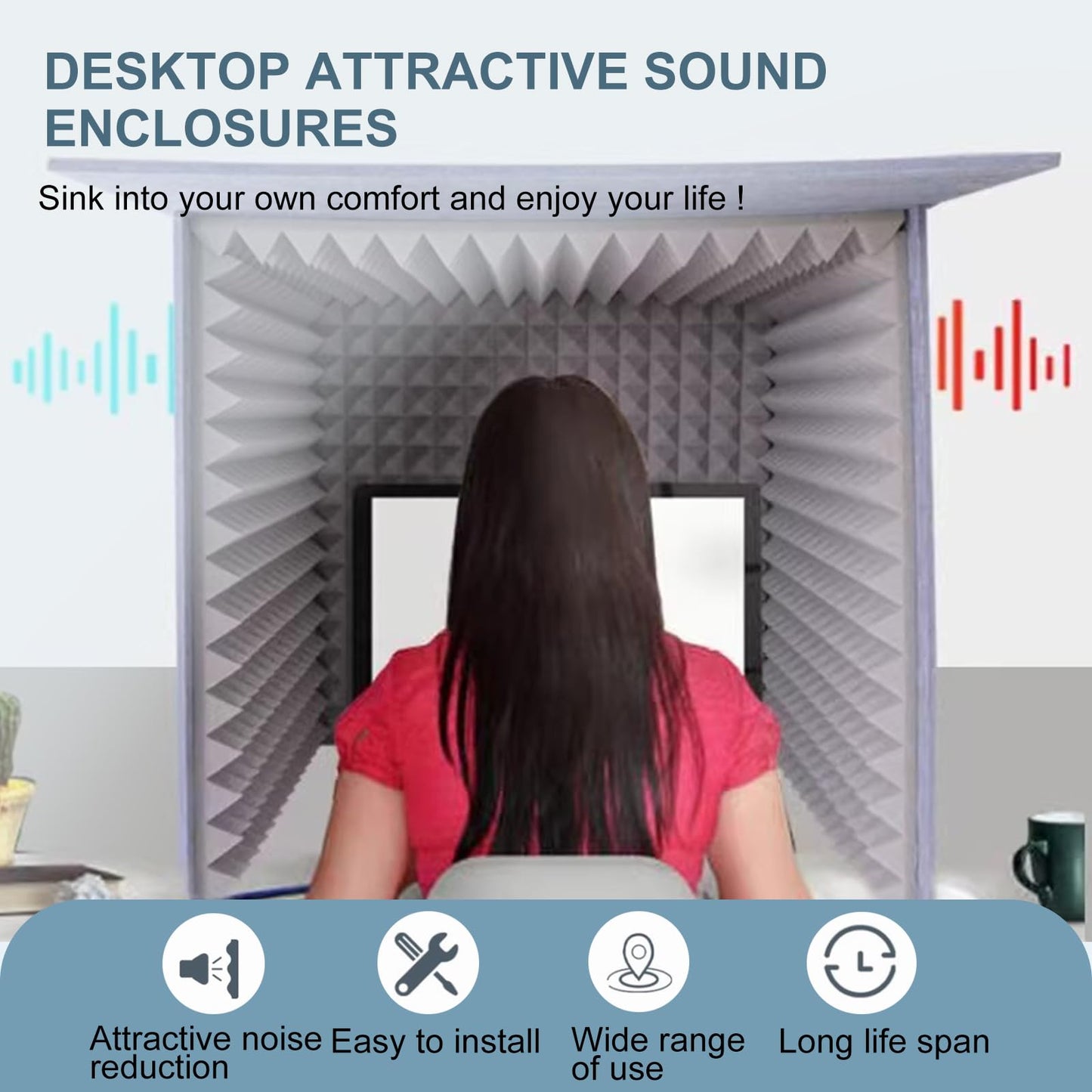 Desktop Soundproof Cover, Portable Vocal Booth, Microphone Isolation Booth Cube, Vocal Absorbing Shield, Small Music Recording Studio for Home Studio(Grey, 70x70cm)