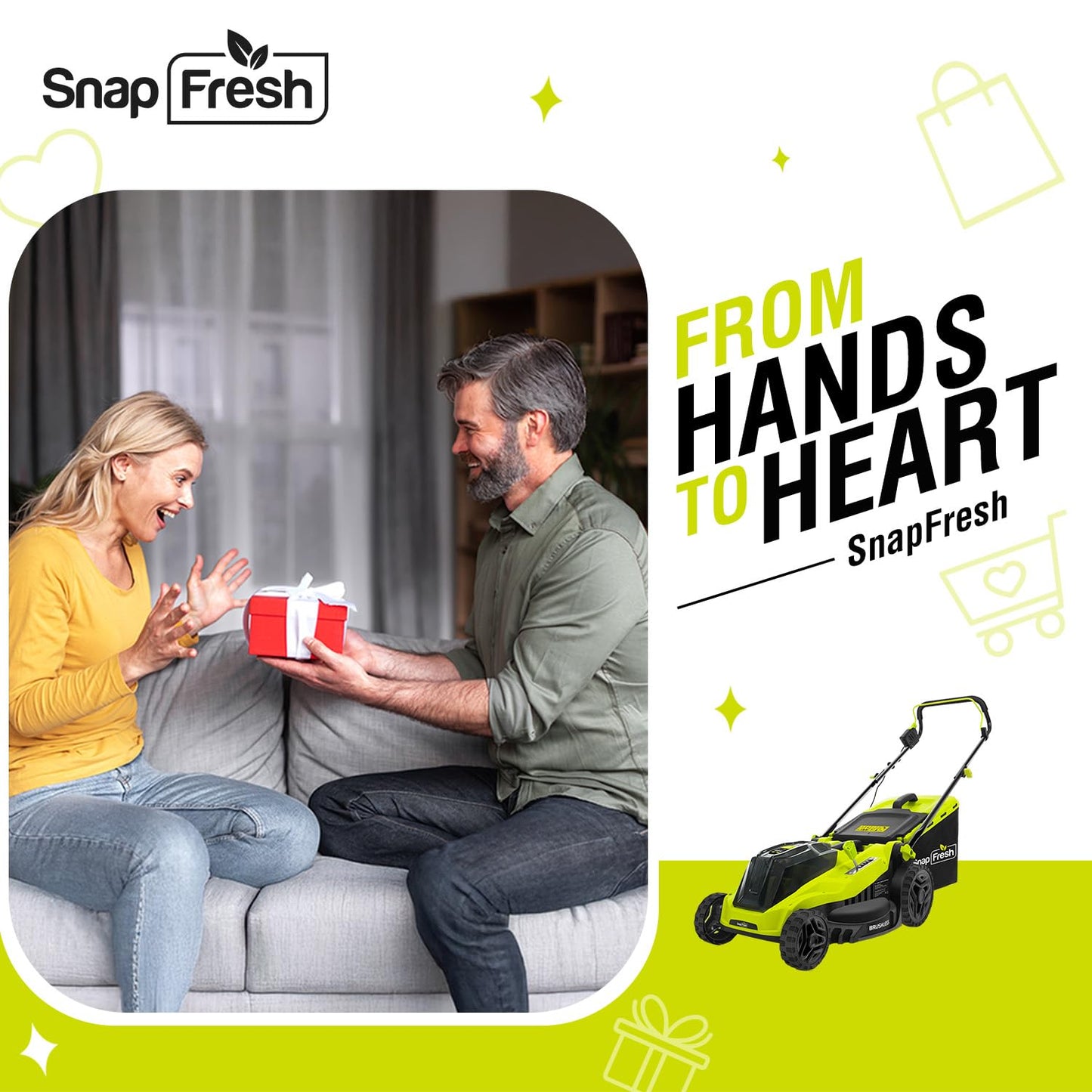 SnapFresh Electric Lawn Mower - 40V 16” Cordless Lawn Mower with 4.0Ah Battery x 2 and Fast Charger Included - Battery Operated Push Lawn Mowers with Bagger, Brushless Motor