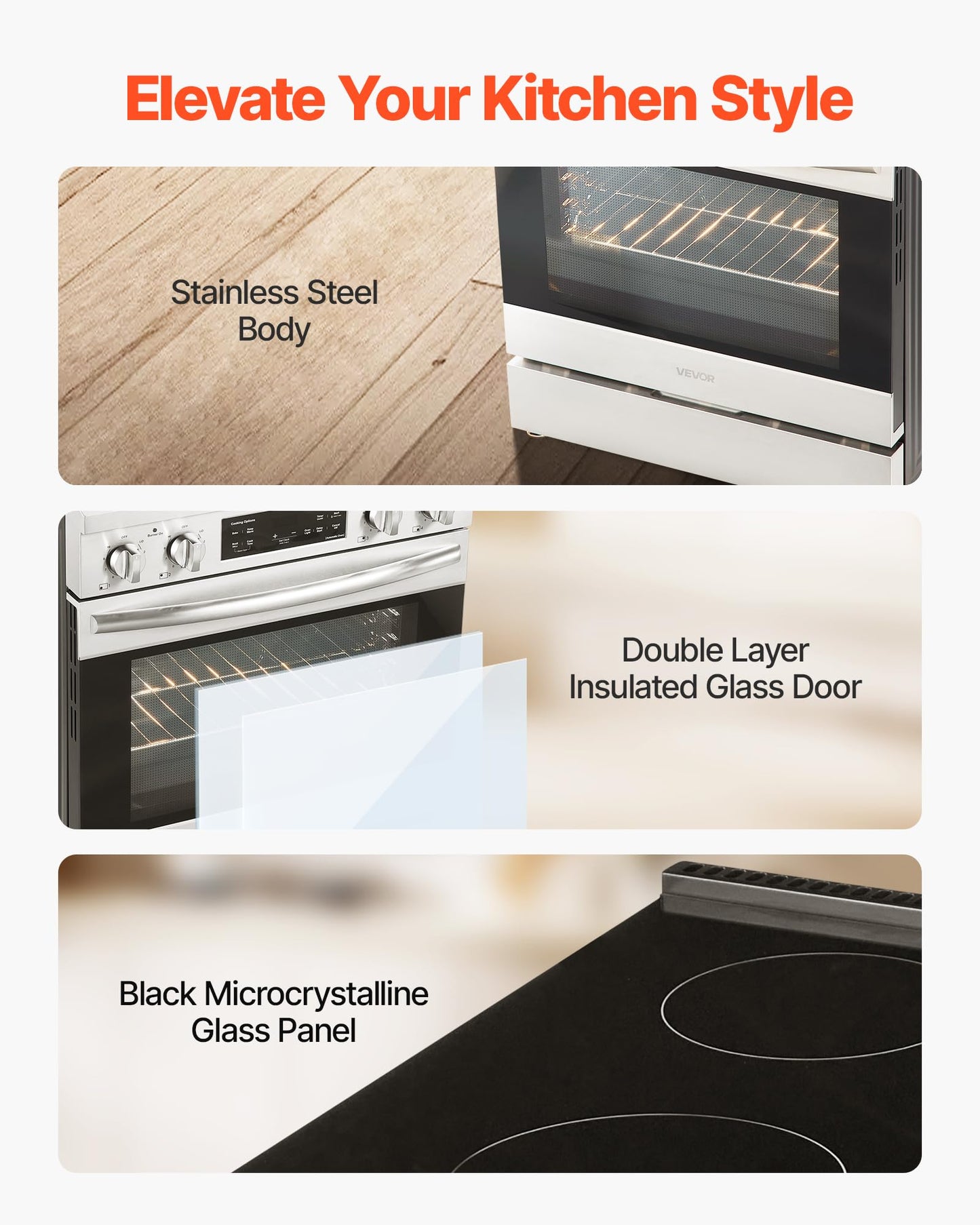 VEVOR 30in Electric Range Oven, 4.8Cu. Ft. Capacity Compact Freestanding Oven, Stainless Steel Kitchen Stove, with 4 Cooktop Burners, Easy Reach Racks, Storage Drawer, Indicator Light(No Power Cord)