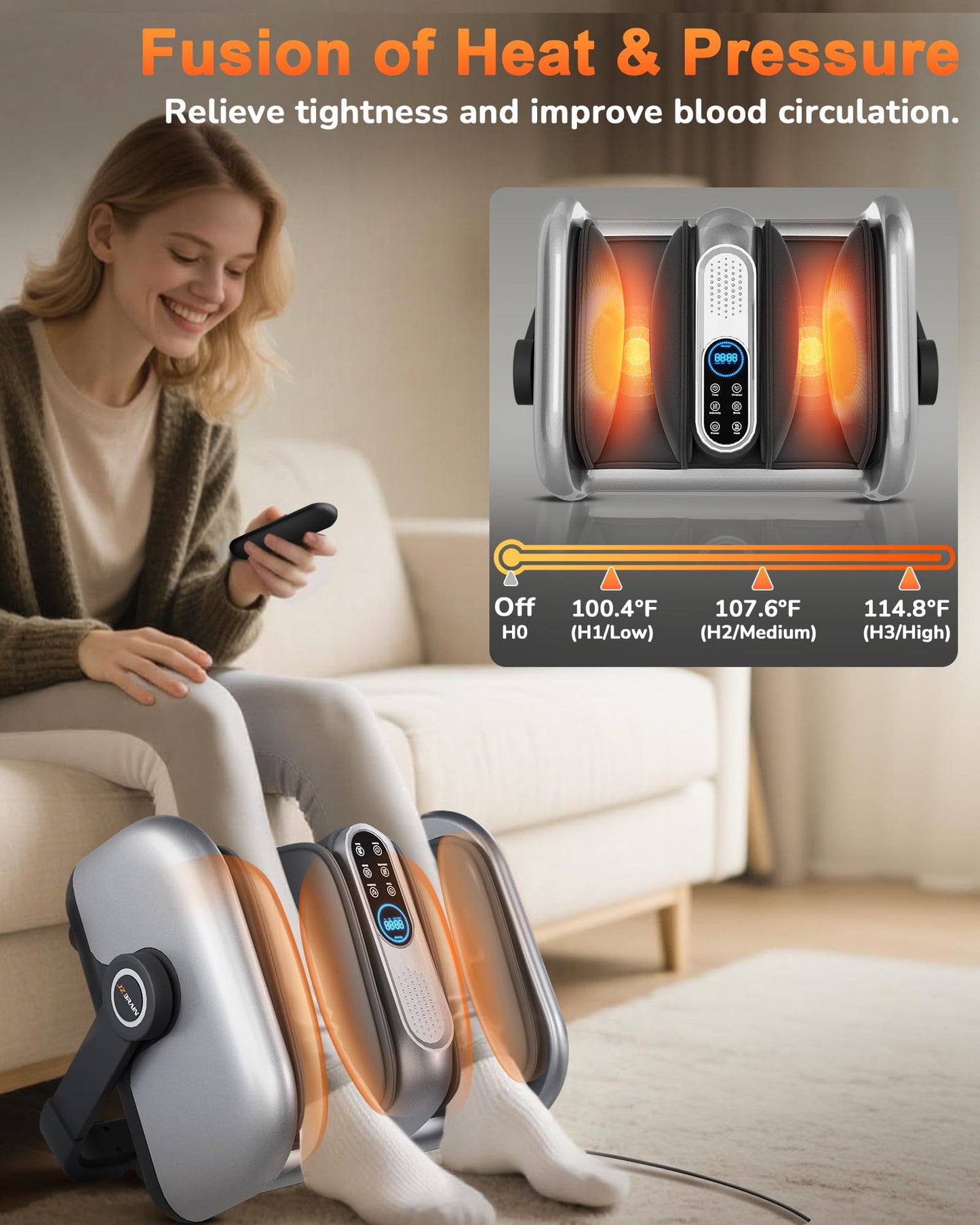 JZBRAIN Shiatsu Foot Massager Machine with Heat : Deep Kneading Calf Massager with Vibration for Plantar Fasciitis, Neuropathy, Pain Relief, Circulation - for Home and Office Use
