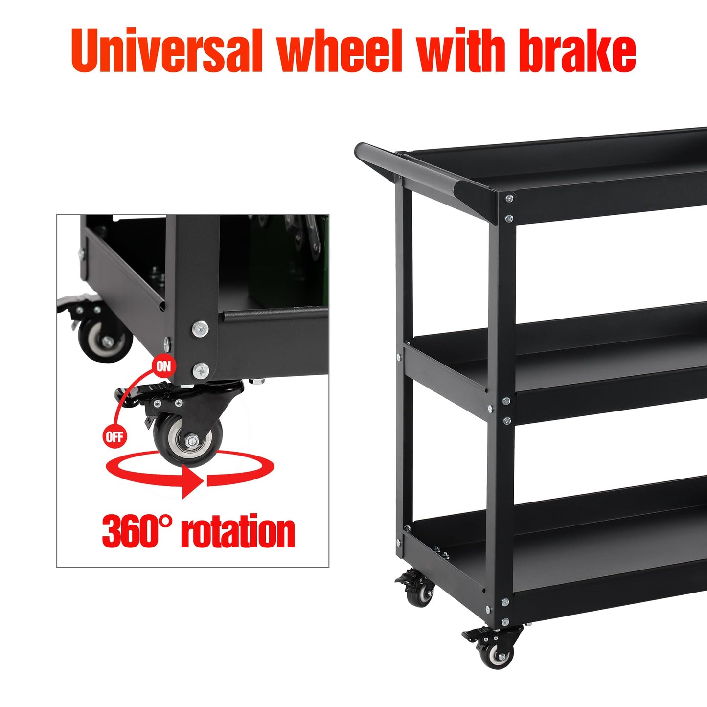 Tool cart on Wheels TANKSTORM Service Tool Cart 3 Tire Rolling cart, Industrial Commercial Service Cart TQ112
