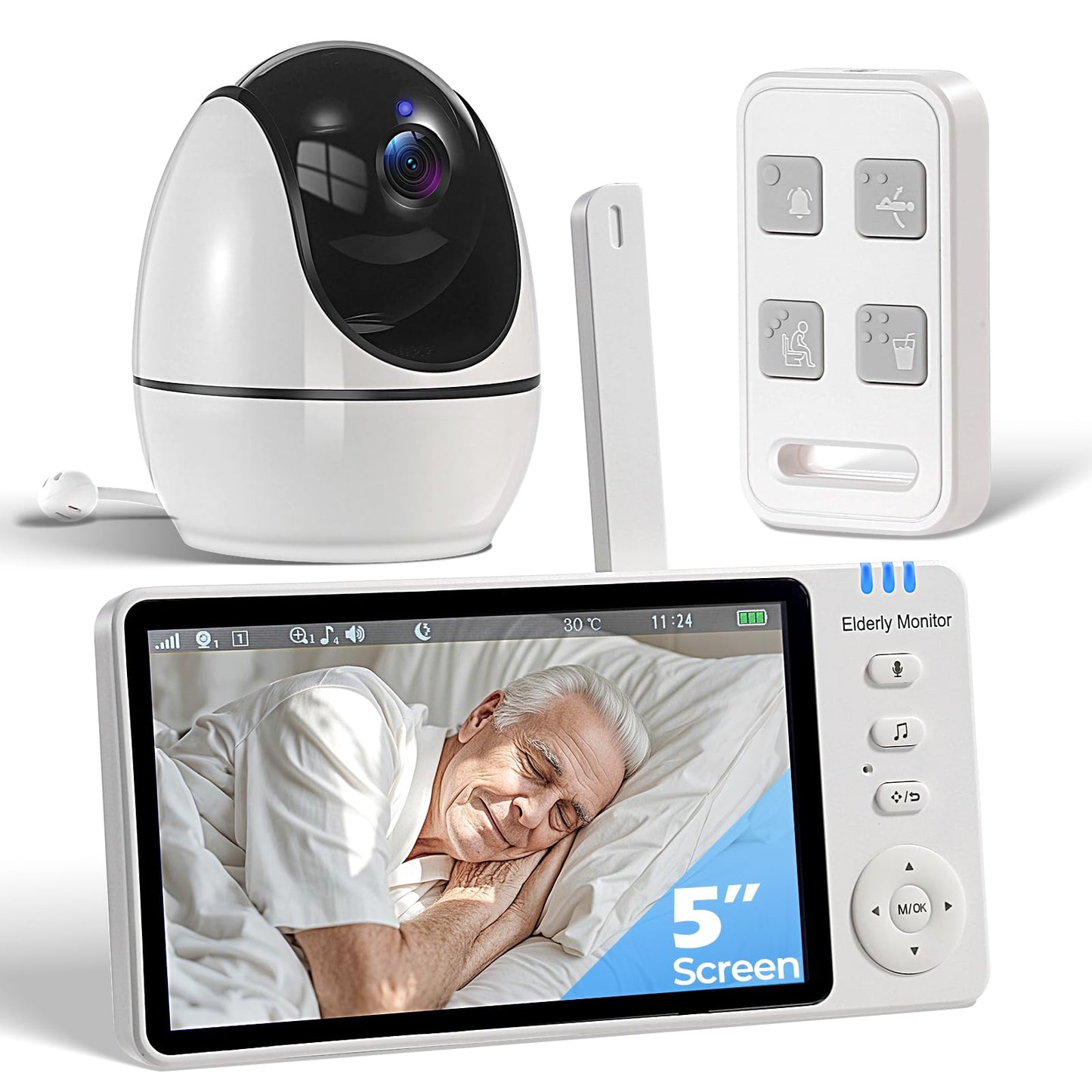 JEMXITG Elderly Monitor with Camera and Audio, Two-Way Talk Baby Monitors for Elderly Care, Call Button, Med Reminder Camera for Elderly Monitoring, for Seniors, Dementia Patients (No WiFi)