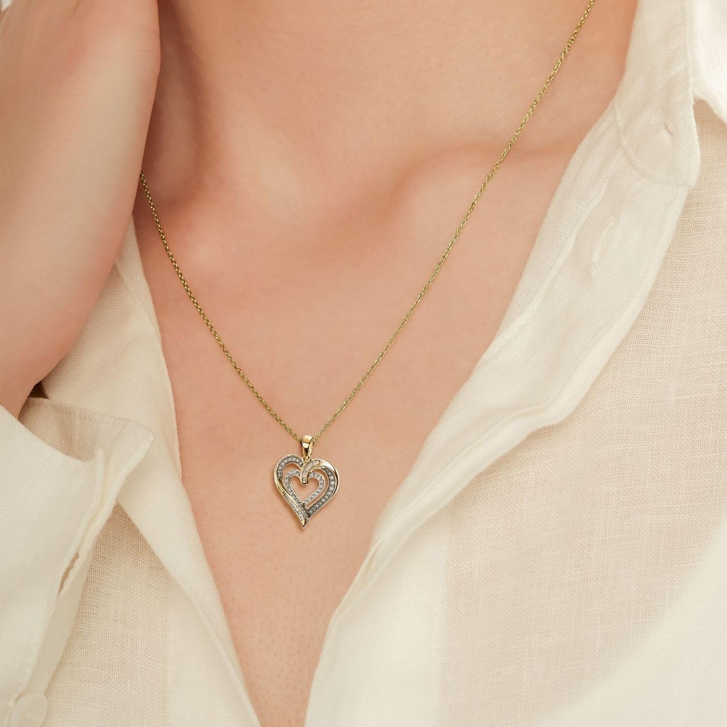 Cali Trove Diamond Puff Heart Pendant Necklace for Women | 1/2 Ct Natural Diamonds | Solid 10KT Gold | 18 Inch Chain | Refined Everyday Jewelry | Gift for Her | Pure Gold Necklaces