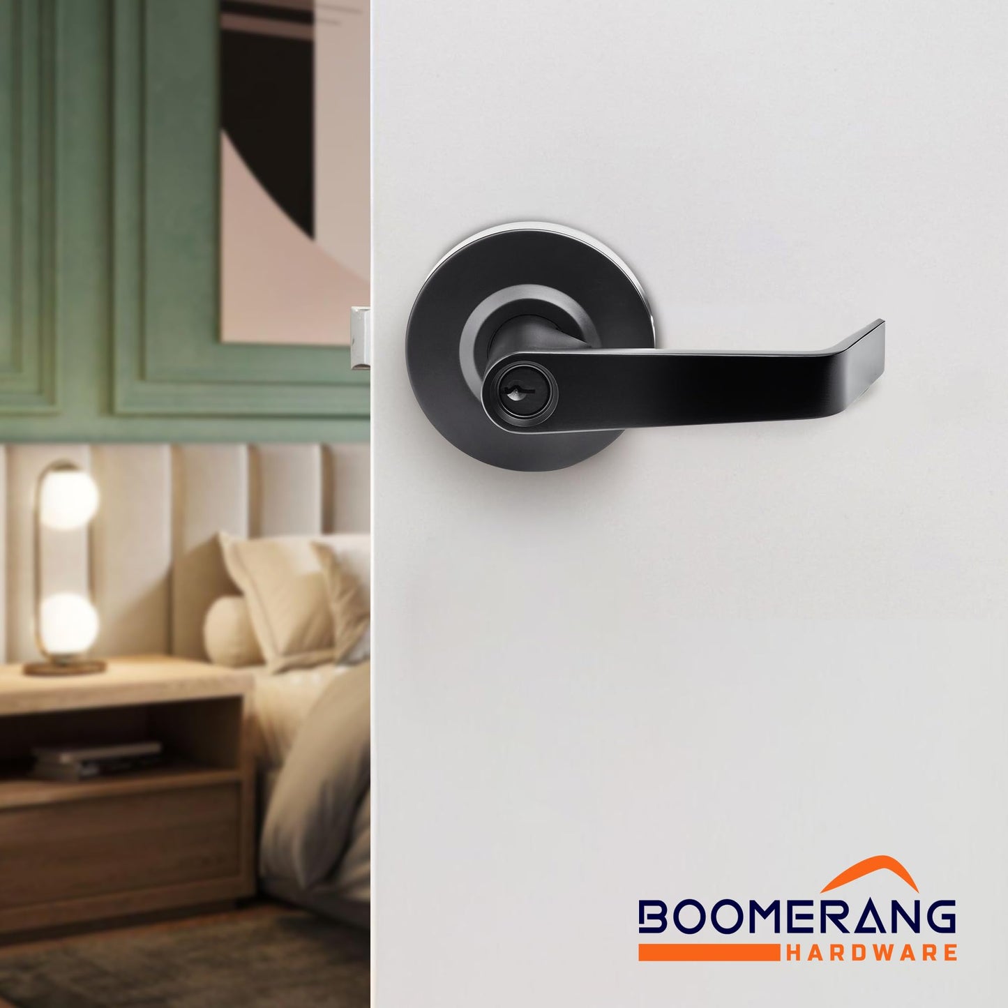 Boomerang Entry w/Clutch Function - ADA Commercial Door Lever Lock - Heavy-Duty Locking Door Handle, Cylindrical Lever Lock, Non-Handed Grade 2, Matte Black (US19), Entrance/Keylock w/Clutch