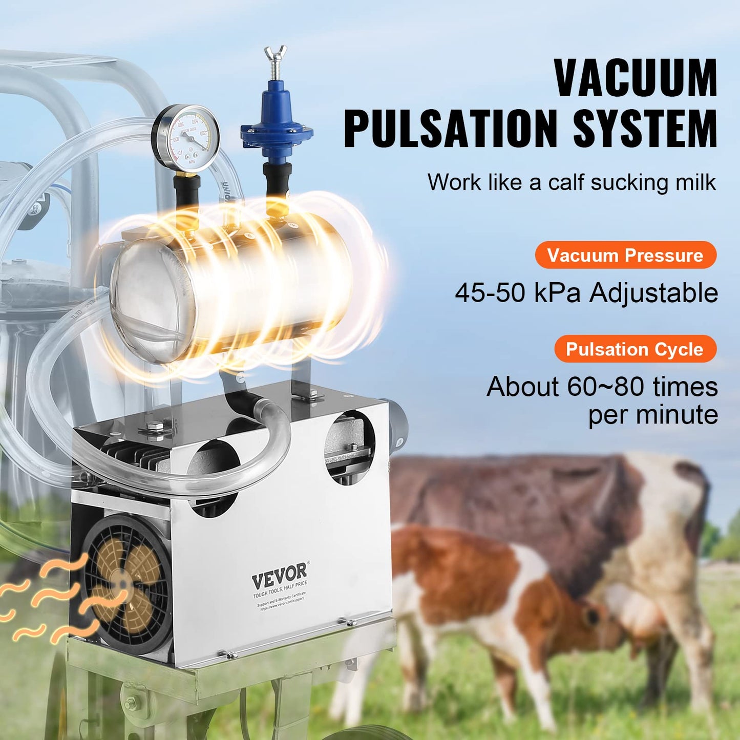 VEVOR Goat Milking Machine, 12 L 304 Stainless Steel Bucket, Electric Automatic Pulsation Vacuum Milker, Portable Milker with Food-Grade Silicone Cups and Tubes, Adjustable Suction for Cows and Sheep