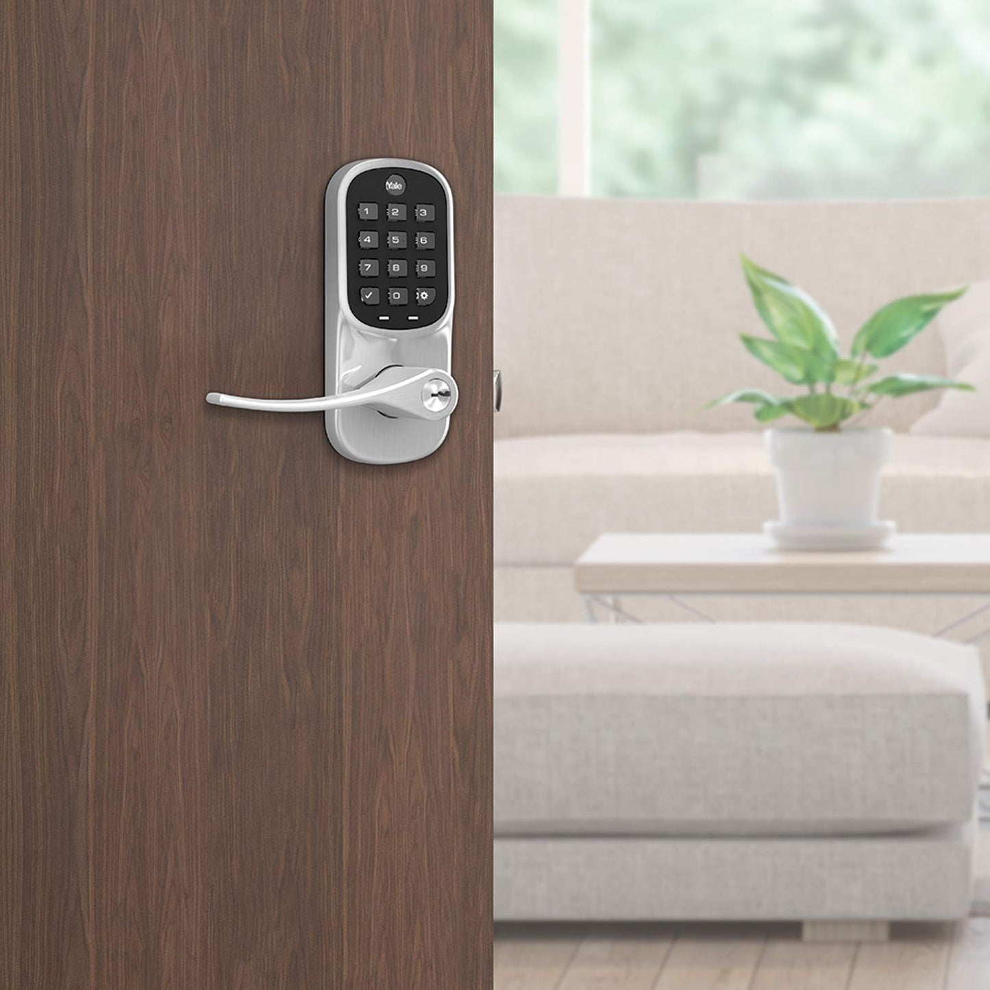 Yale Security Assure Lever - Z-Wave Smart Door Lever for Keyless Access (for Doors with no deadbolt) - Works with Ring Alarm, Samsung SmartThings and More -Satin Nickel - YRL216-ZW2-619