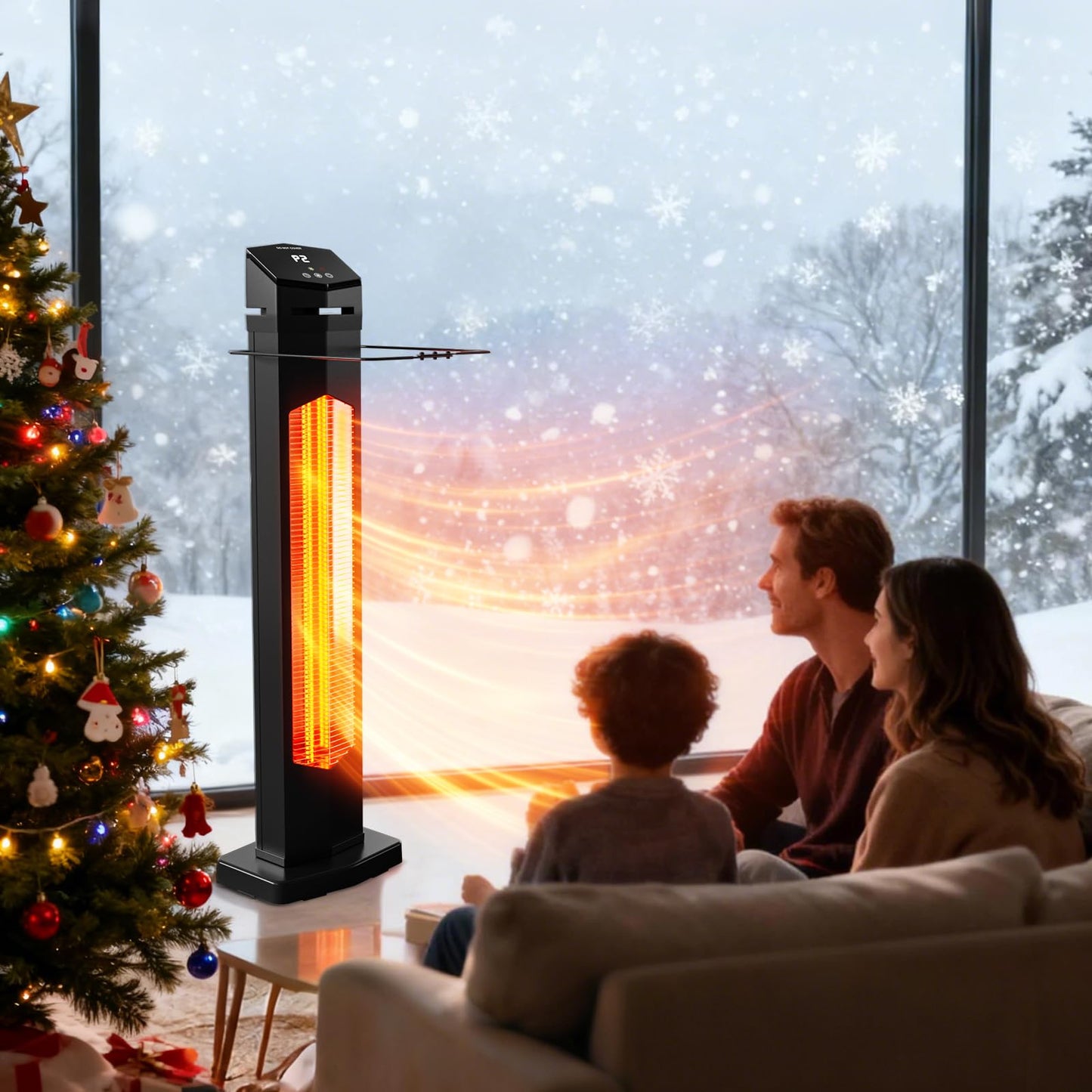 1500W Electric Patio Heater, 36inch Infrared Heater with Remote, IPX5 Waterproof Infrared Tower Space Heater, 2 Heat Levels, 12H Timers, Tip-Over & Overheat Protection for Garage, Indoor, Home